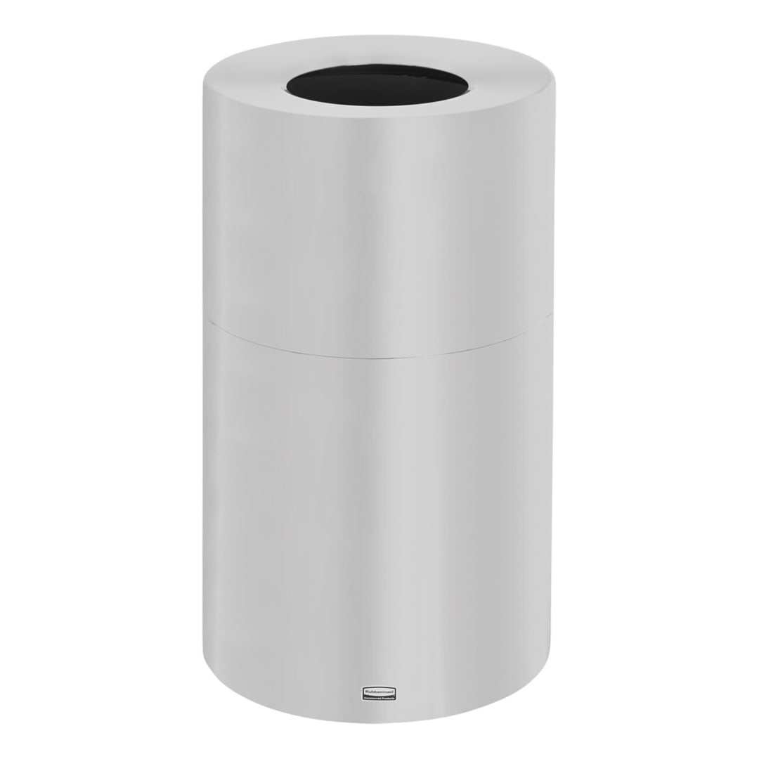 Rubbermaid Commercial Products Atrium 35 Gal Open Top Metal Trash Can, Satin Aluminum