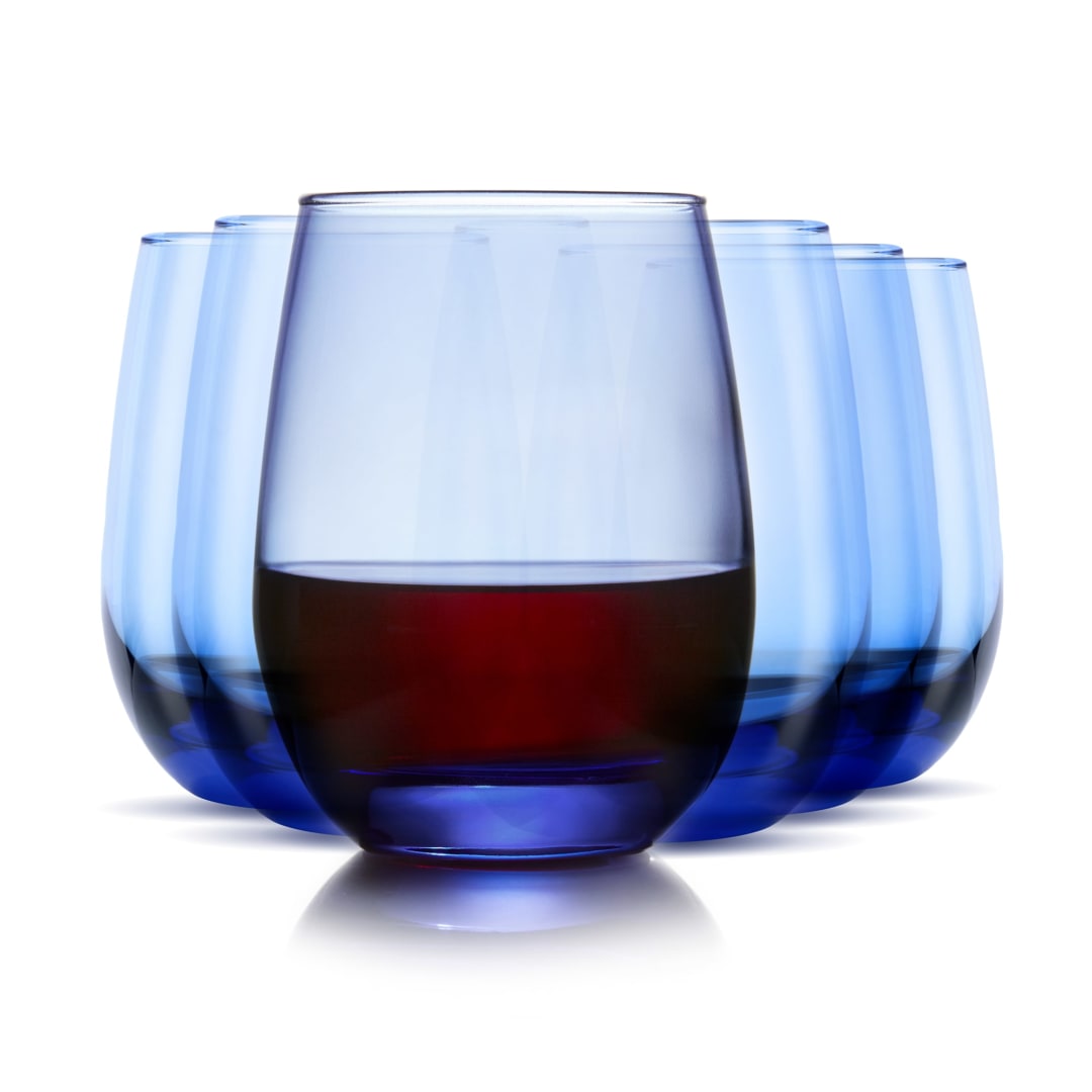 Libbey Classic Blue All-Purpose Stemless Wine Glasses, 15.25-ounce, Set of 6
