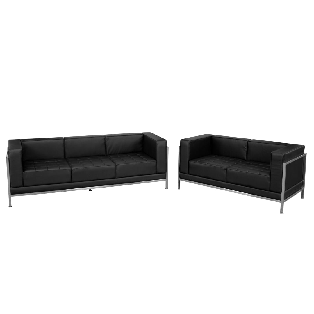 HERCULES Imagination Series Black LeatherSoft Sofa &amp; Loveseat Set with Ganging Clips