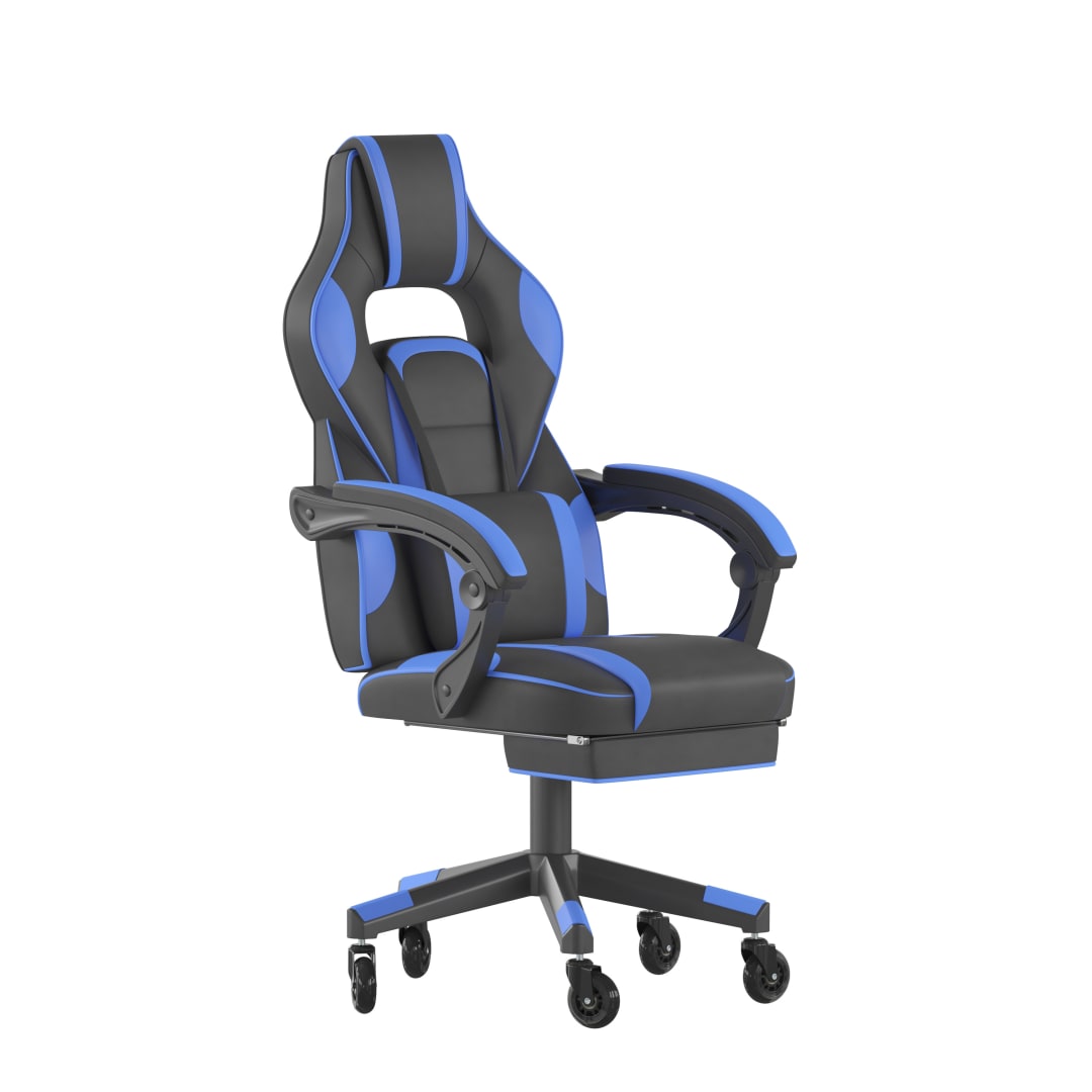 X40 Gaming Chair Racing Computer Chair with Fully Reclining Back/Arms and Transparent Roller Wheels, Slide-Out Footrest, - Black/Blue