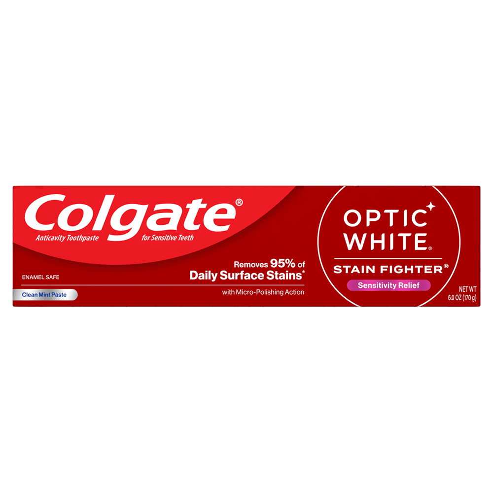 Colgate Optic White Stain Fighter Sensitivity Relief Whitening Toothpaste, Clean Mint Paste
