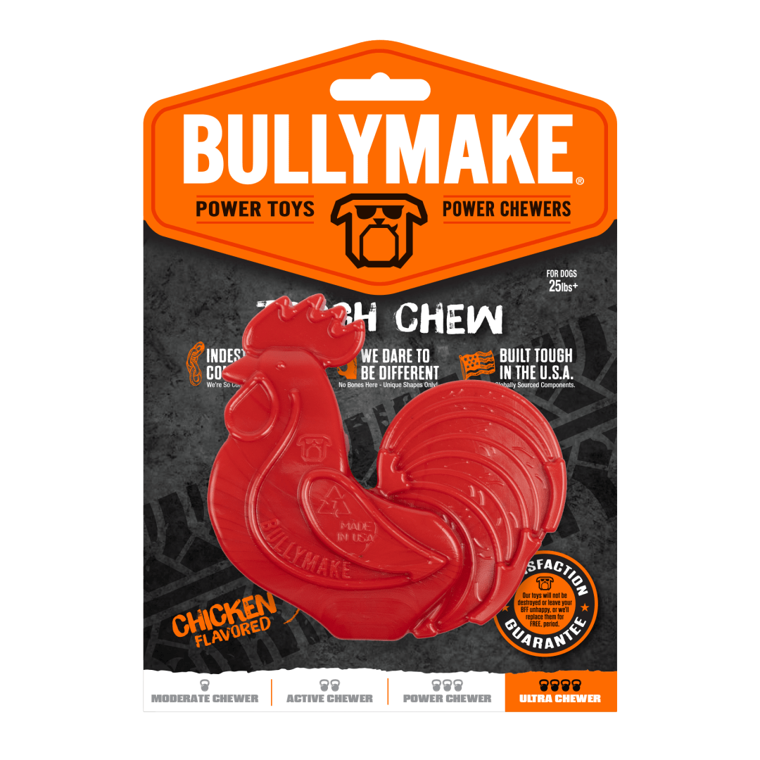 BULLYMAKE Nylon Red Rooster Dog Chew Toy, Chicken Flavored