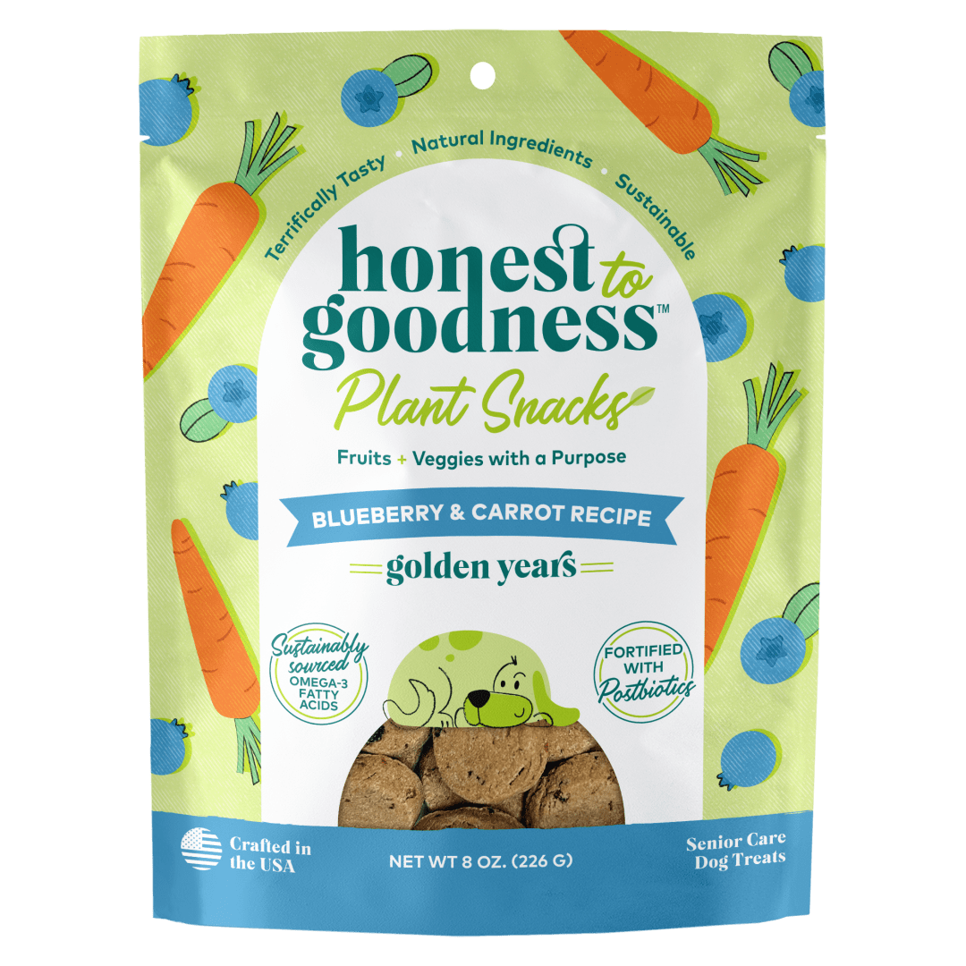 Honest To Goodness™ Plant Snacks Golden Years Blueberry & Carrot Recipe Dog Treats, Enriched with Omega 3s & Postbiotics, 8oz 8 oz Bag