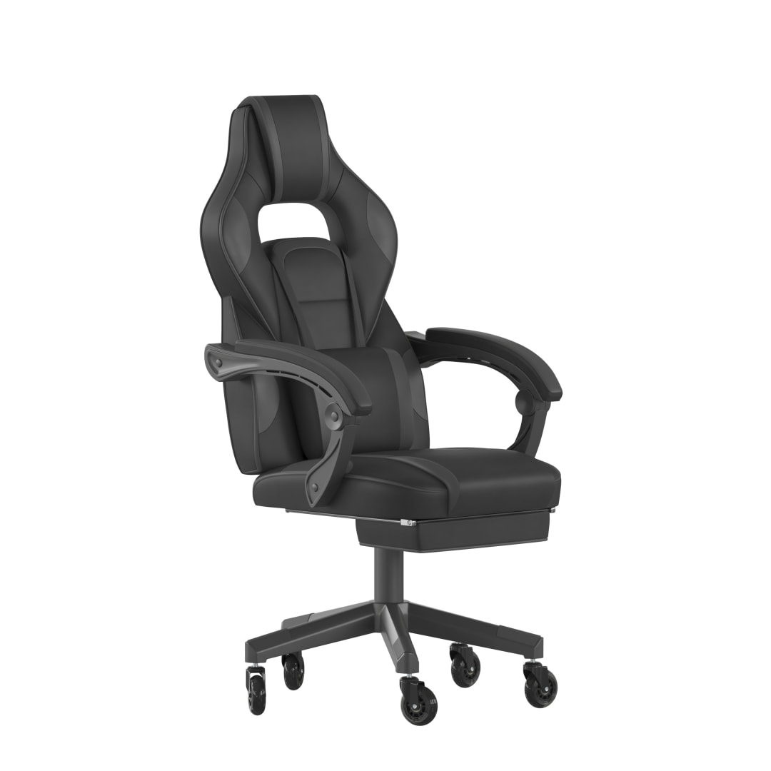 X40 Gaming Chair Racing Computer Chair with Fully Reclining Back/Arms and Transparent Roller Wheels, Slide-Out Footrest, - Black/Gray