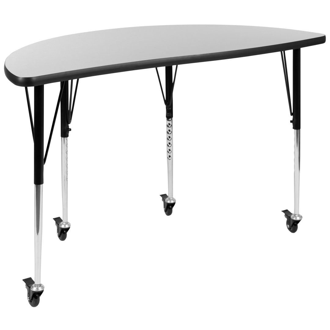 Wren Mobile 47.5" Half Circle Wave Flexible Collaborative Grey Laminate Activity Table - Standard Height Adjustable Legs