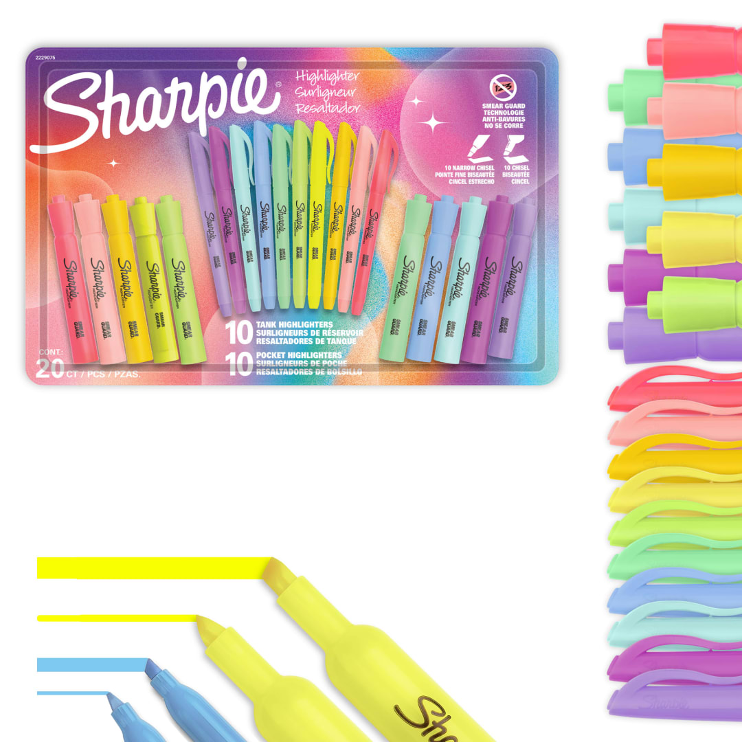 Sharpie Highlighters Variety Pack, Tank and Pocket Highlighters, Chisel Tip, Assorted, 20 Count
