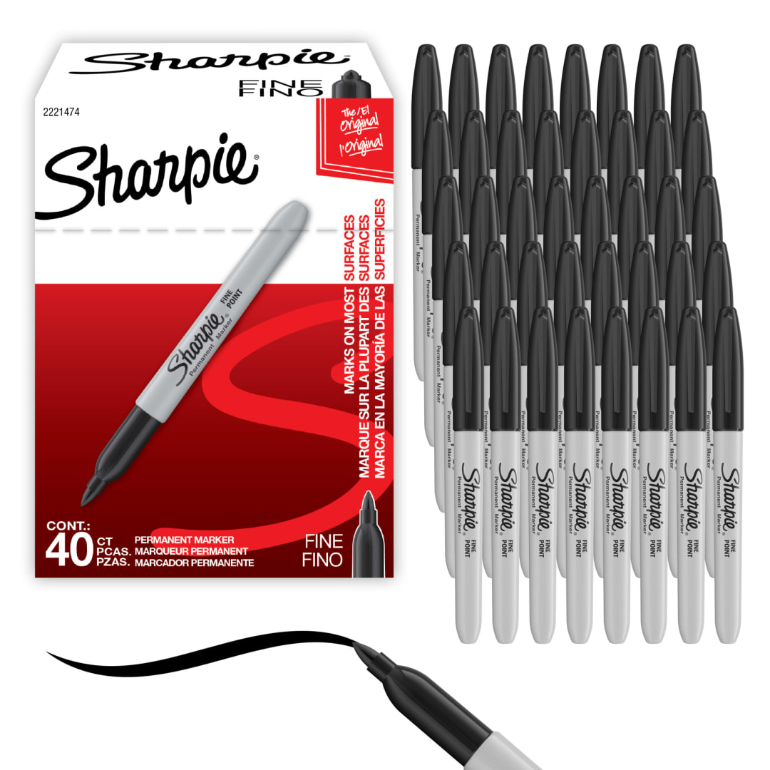Sharpie® Permanent Markers, Fine Point, Black, 40 Count