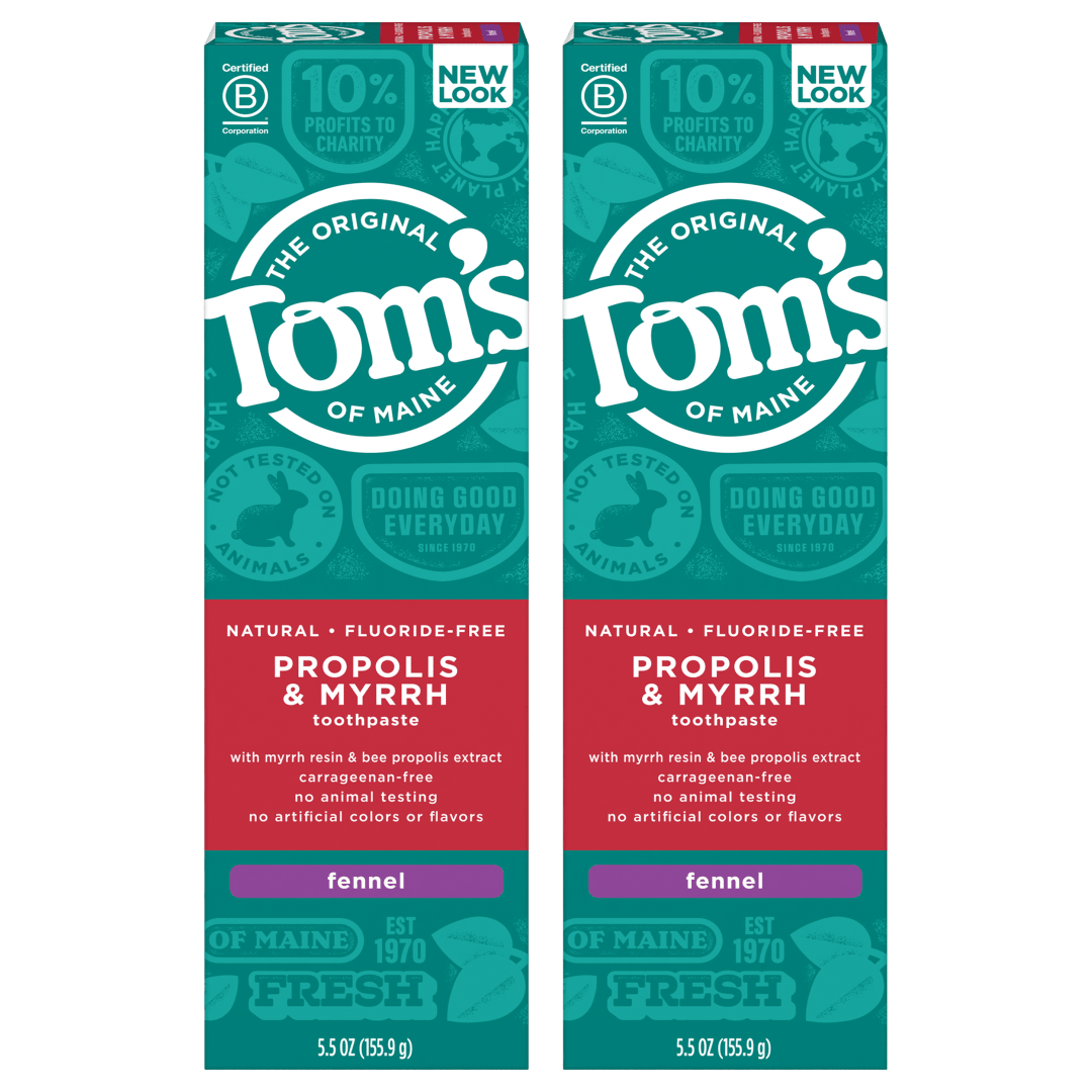 Tom's of Maine Fluoride-Free Propolis & Myrrh Natural Toothpaste, Fennel, 5.5 oz. 2-Pack