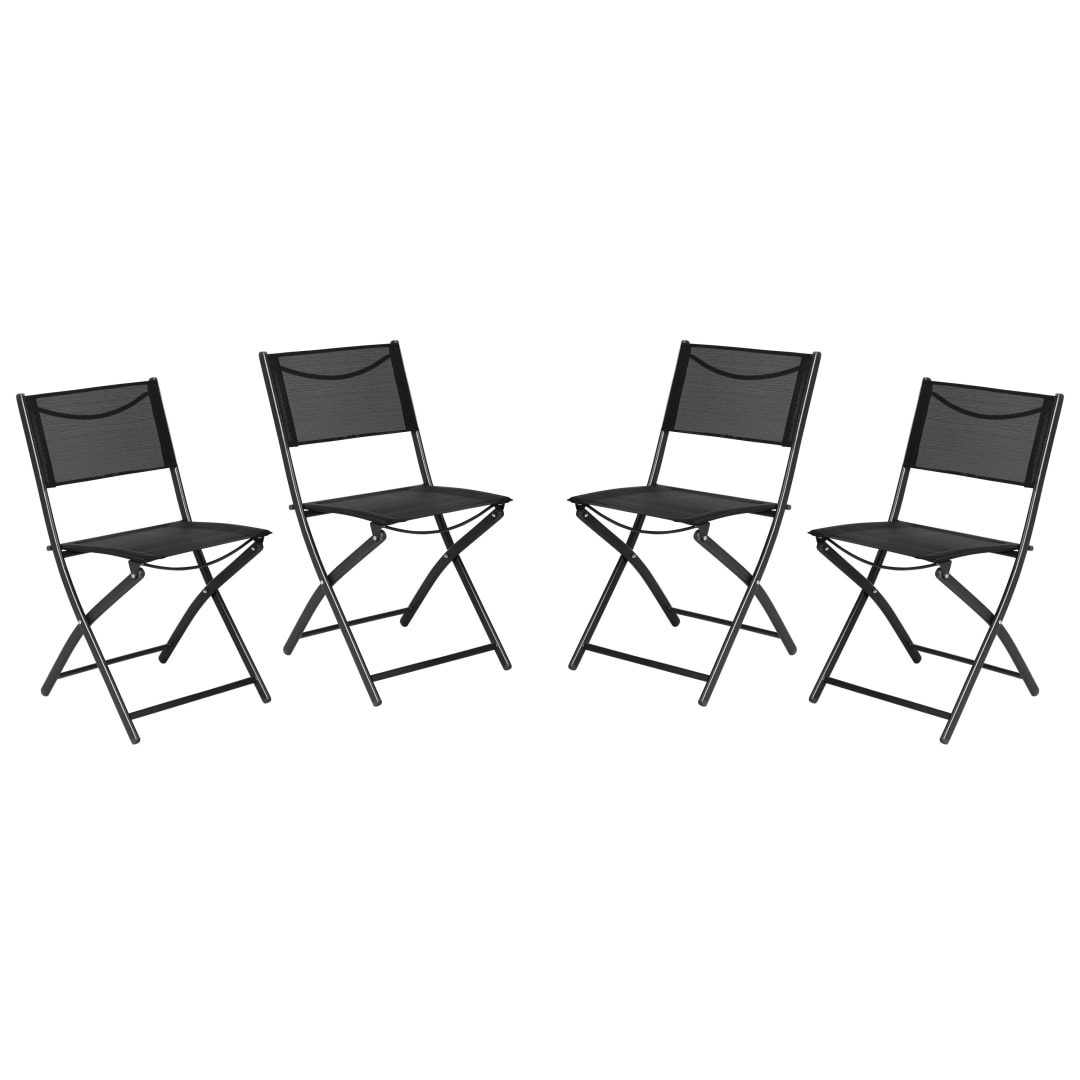 Brazos Set of 4 Commercial Grade Indoor/Outdoor Folding Chairs with Black Flex Comfort Material Backs and Seats and Black Metal Frames