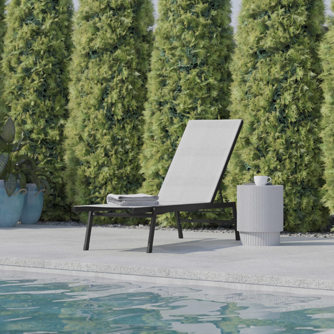 Brazos Adjustable Chaise Lounge Chair, Outdoor Five-Position Recliner, All Weather, Black/Gray