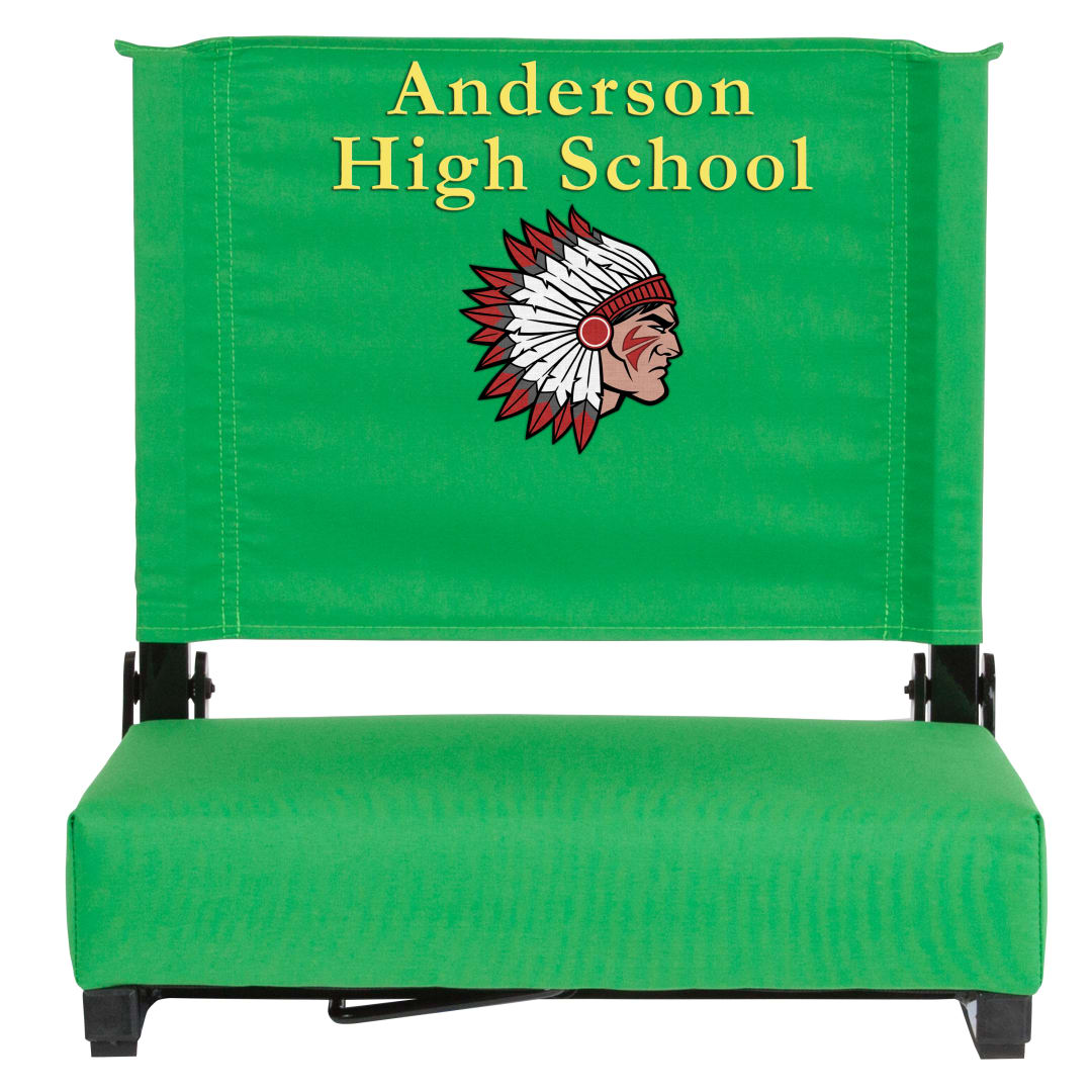 Grandstand Personalized 500 lb Capacity Padded Stadium Chair, Folding Seat with Handle, Lightweight &amp; Durable, Bright Green