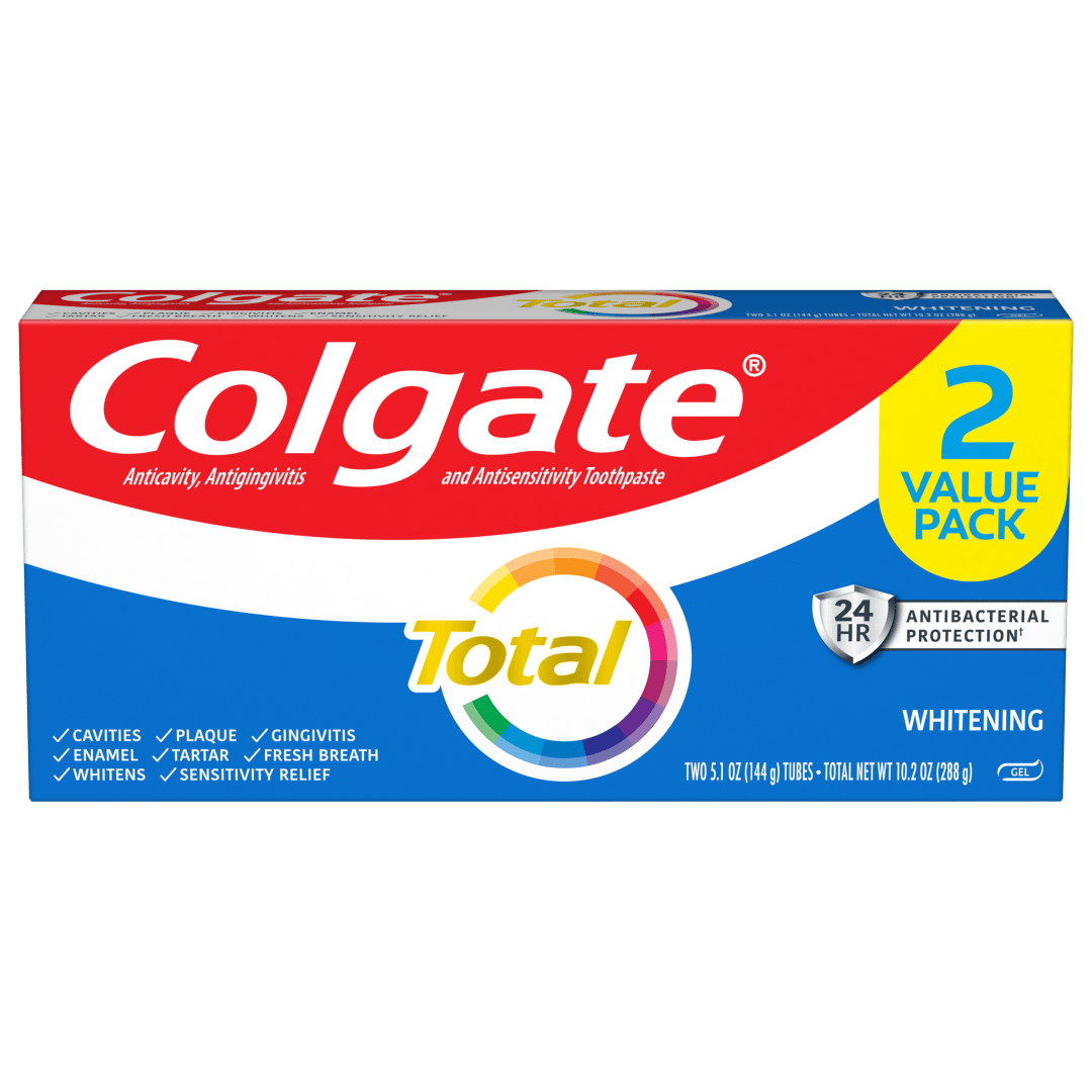 Colgate Total Whitening Gel Toothpaste, Mint Toothpaste, 5.1 oz Tube, 2 Pack