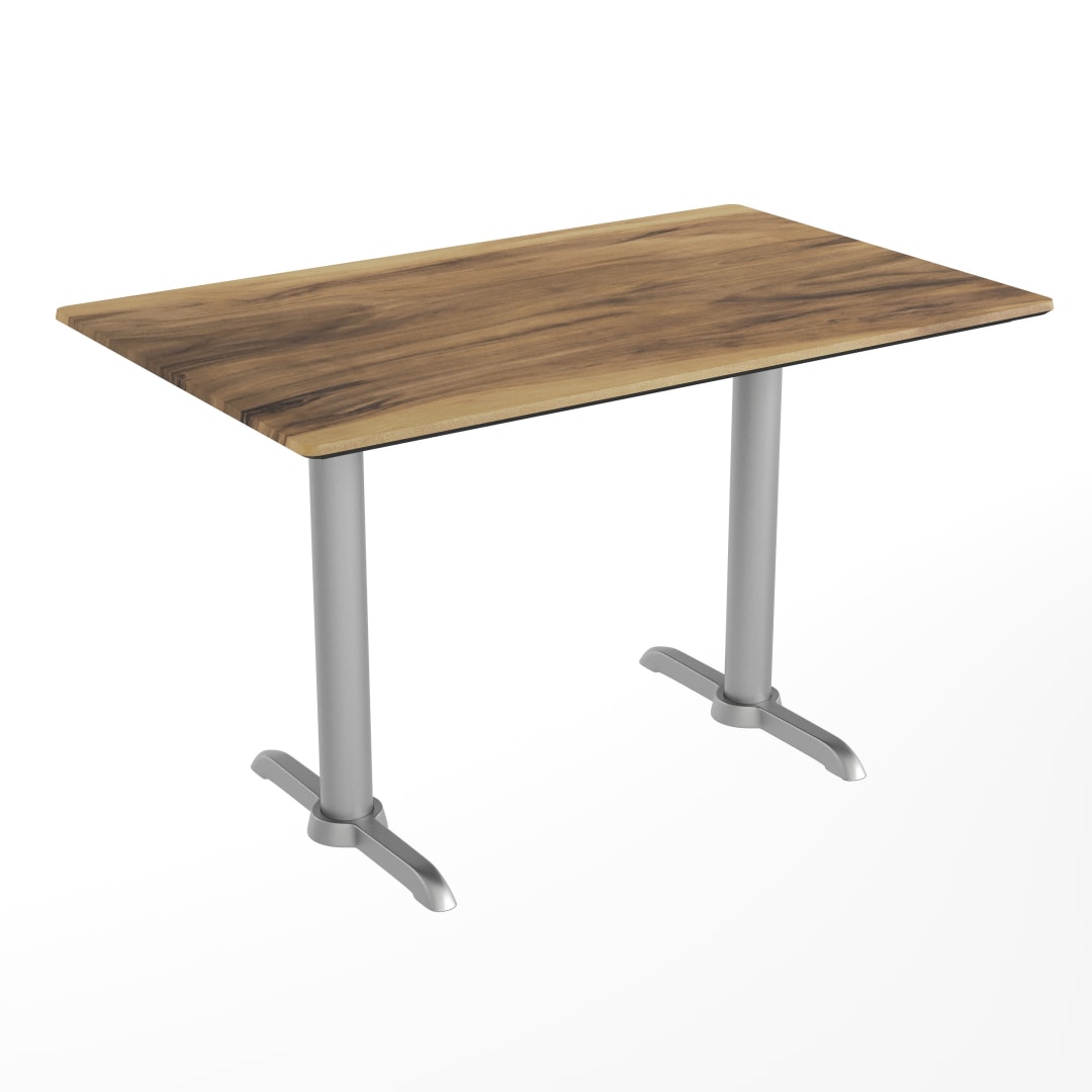 TopGuard 48" x 30" Indoor Outdoor Tabletop in Natural with Seamless Surface Technology and Double 5" x 22" Silver T-Bases