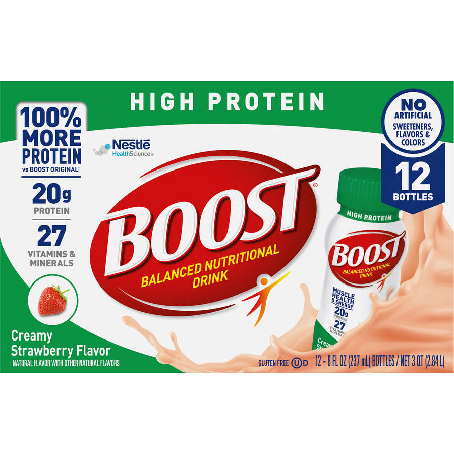 BOOST High Protein Nutritional Drink, Creamy Strawberry, 20 g Protein, 12 - 8 fl oz Bottles