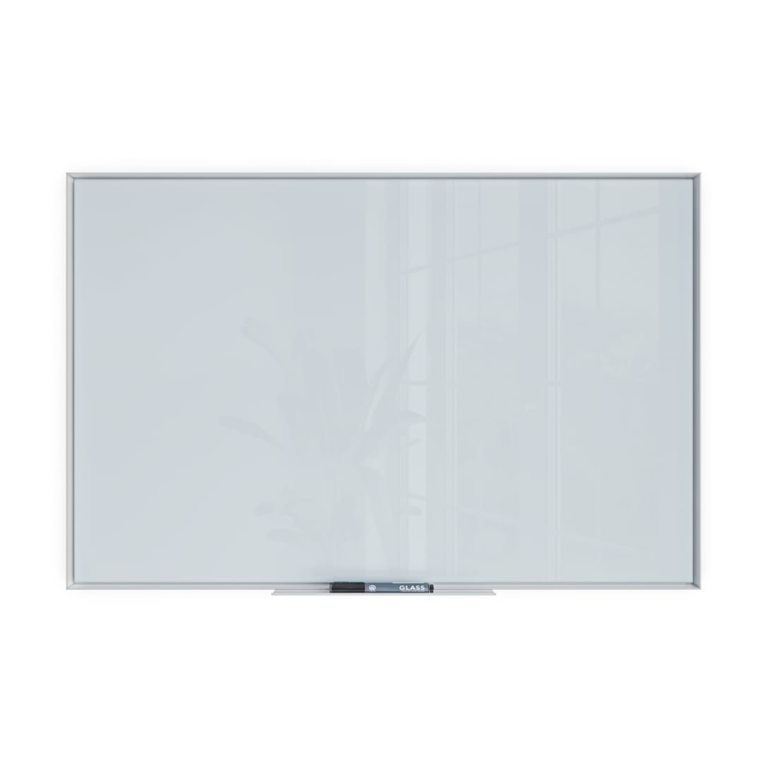 Aluminum Frame Magnetic Glass Dry Erase Board, White, White, 23" x 35", 3 x 2