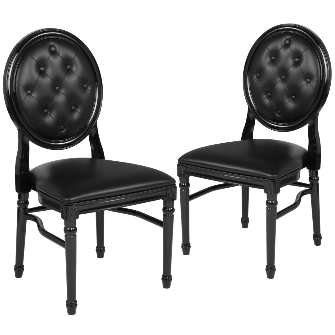 2 Pack HERCULES Series 900 lb. Capacity King Louis Chair with Tufted Back, Black Vinyl Seat and Black Frame