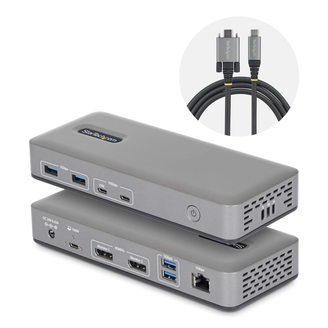 USB-C Dual DP Dock, 4k60, 2x USB-C 10Gbps, 4x USB-A,100W