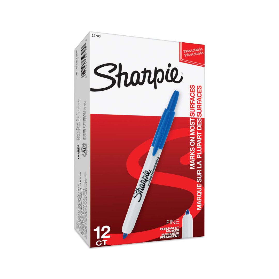 Sharpie® Retractable Permanent Markers, Fine Point, Blue, 12 Count