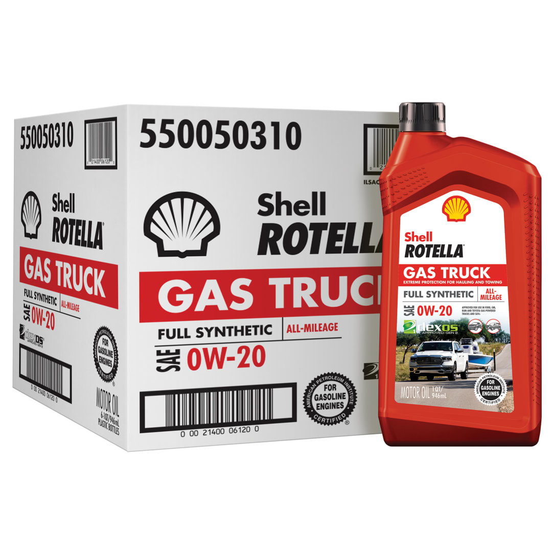Shell Rotella Gas Truck Full Synthetic 0W-20 Engine Oil for Pickups and SUVs, 1 Quart (Case of 6)