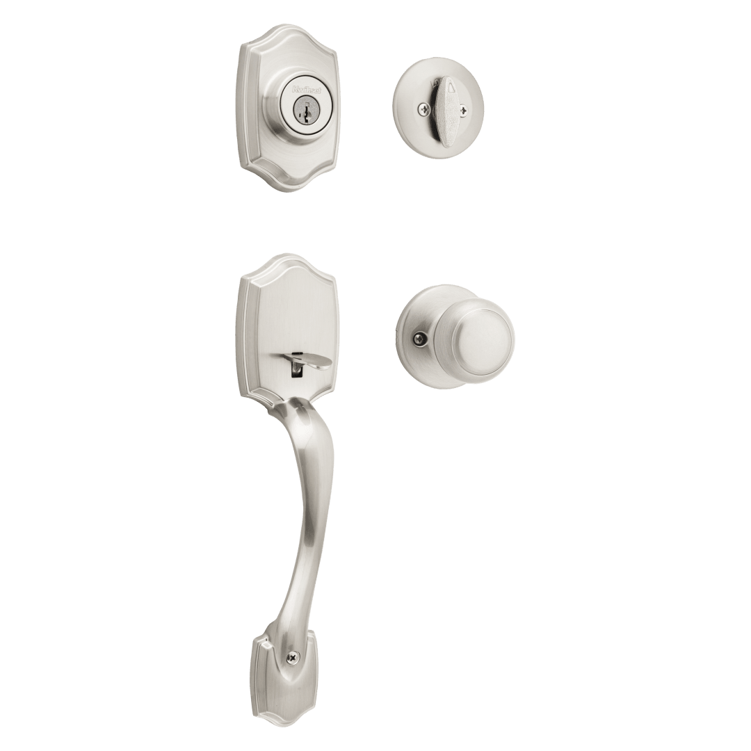 Belleview Entry Single Cylinder Handleset in Satin Nickel featuring SmartKey Security