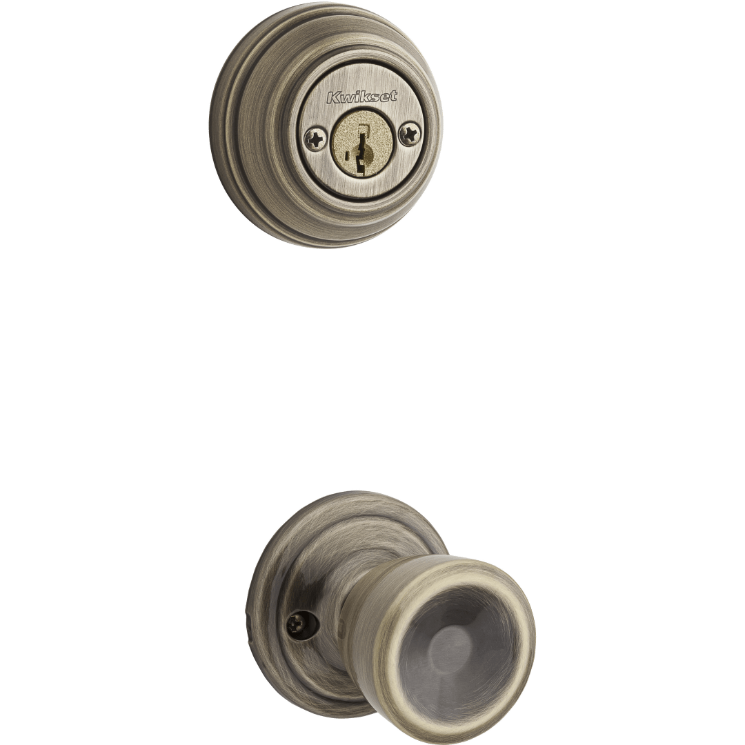 966 Double Cylinder Interior Pack w/Abbey Knob featuring SmartKey Security™ for Signature Series Handlesets in Antique Brass