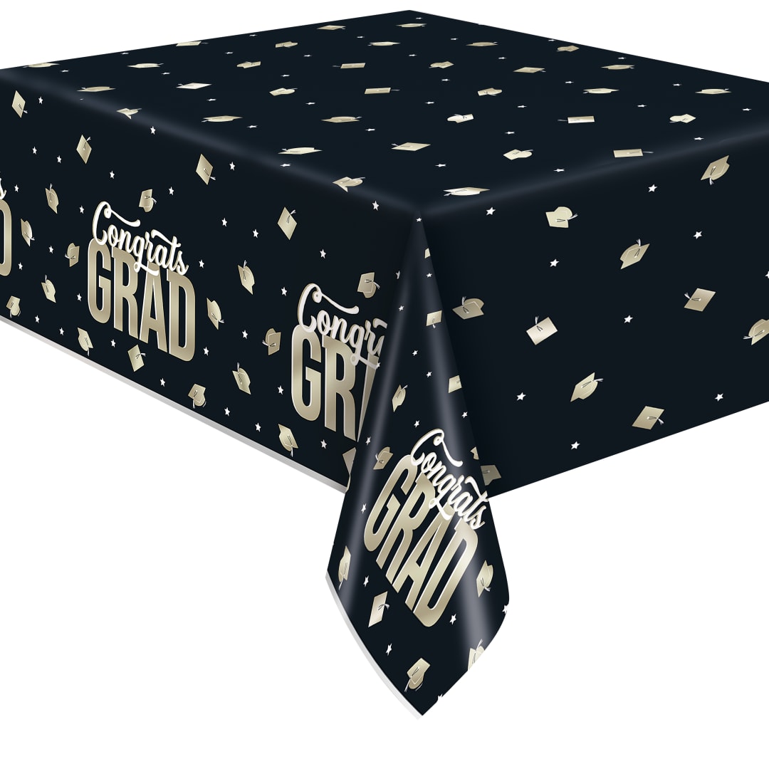 Classy Graduation Rectangular Foil Table Cover, 54" x 84" - Short Fold