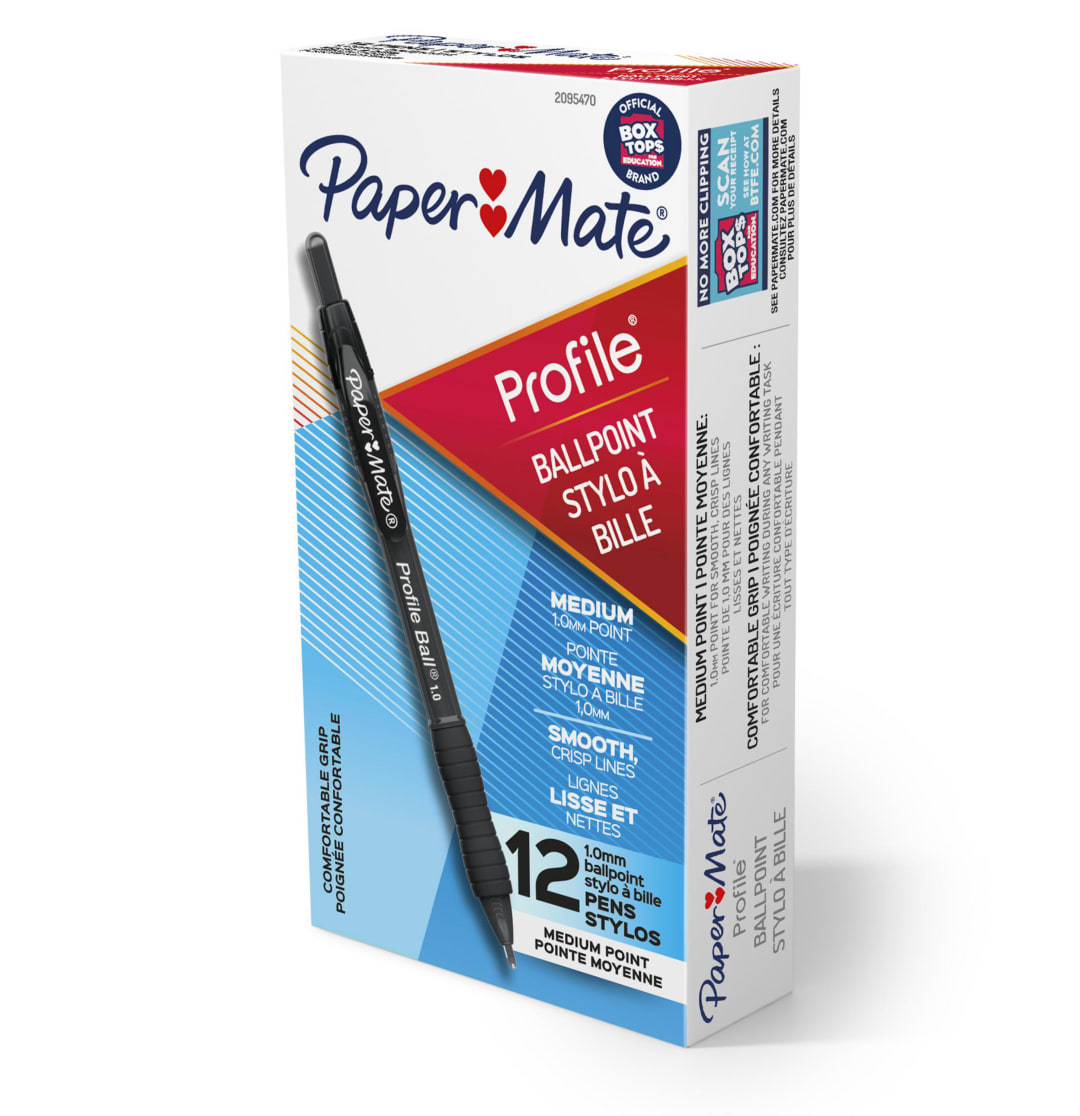Paper Mate Ballpoint Pen, Profile Retractable Pen, Medium Point (1.0 mm), Black, 12 Count