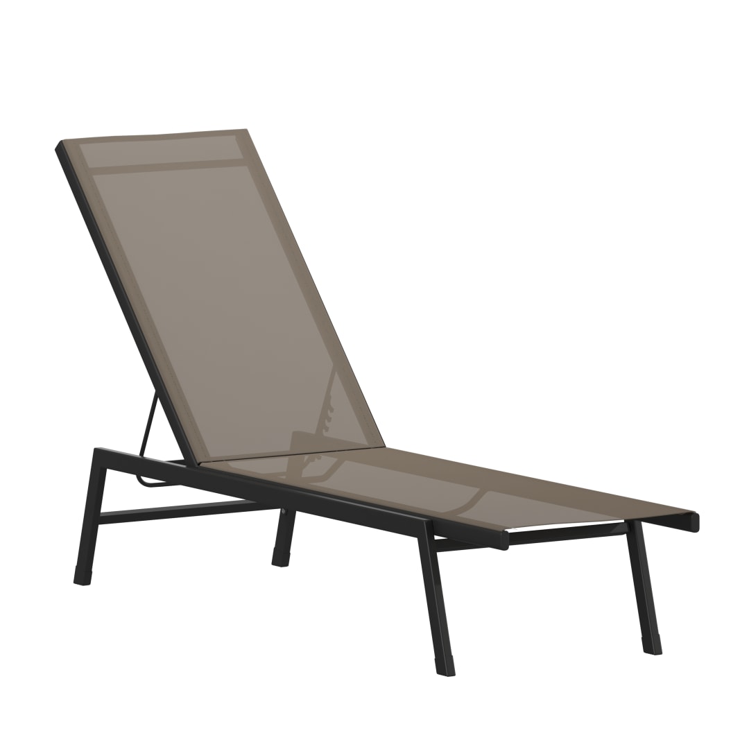 Brazos Adjustable Chaise Lounge Chair, Outdoor Five-Position Recliner, All Weather, Black/Brown