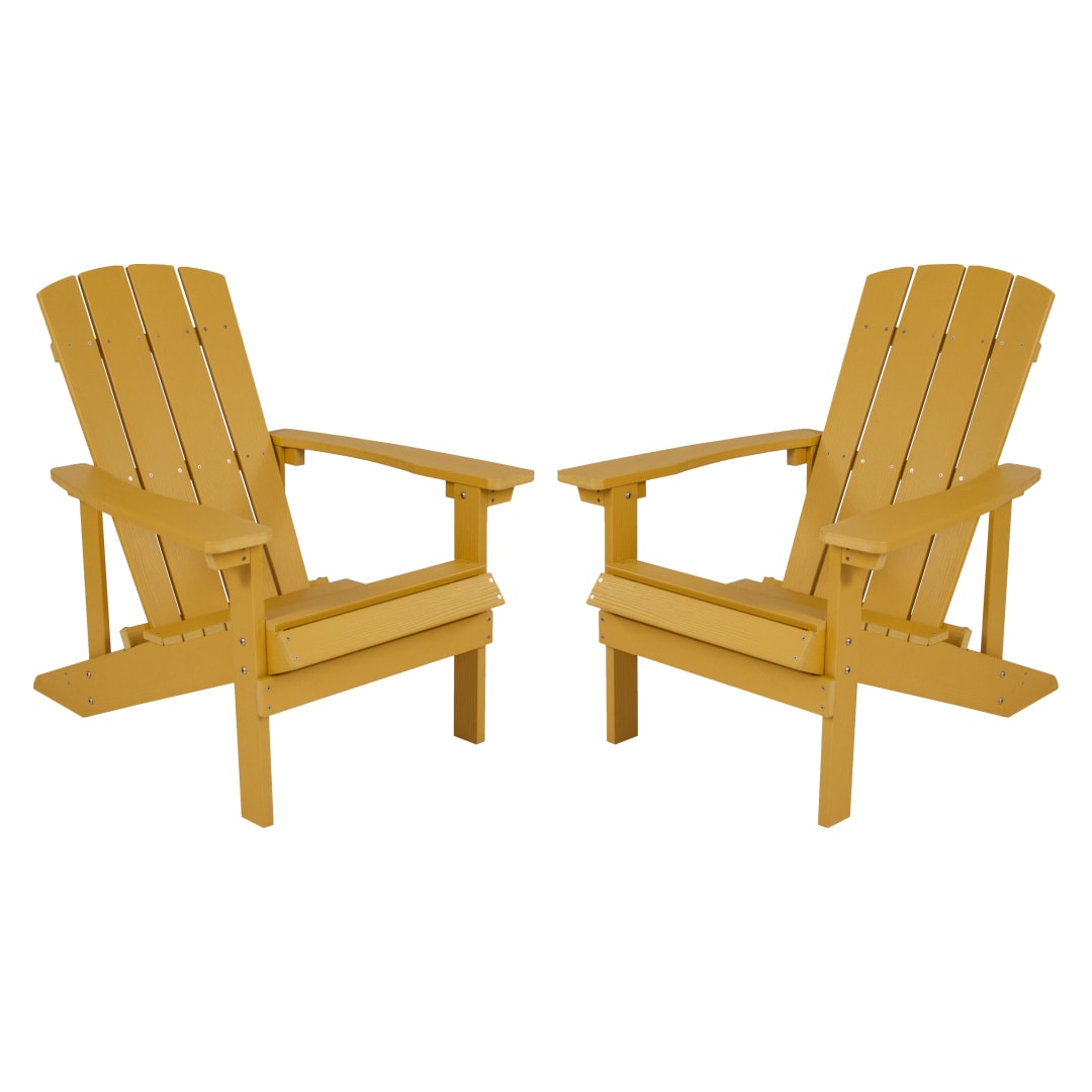 Set of 2 Charlestown All-Weather Poly Resin Wood Adirondack Chairs in Yellow
