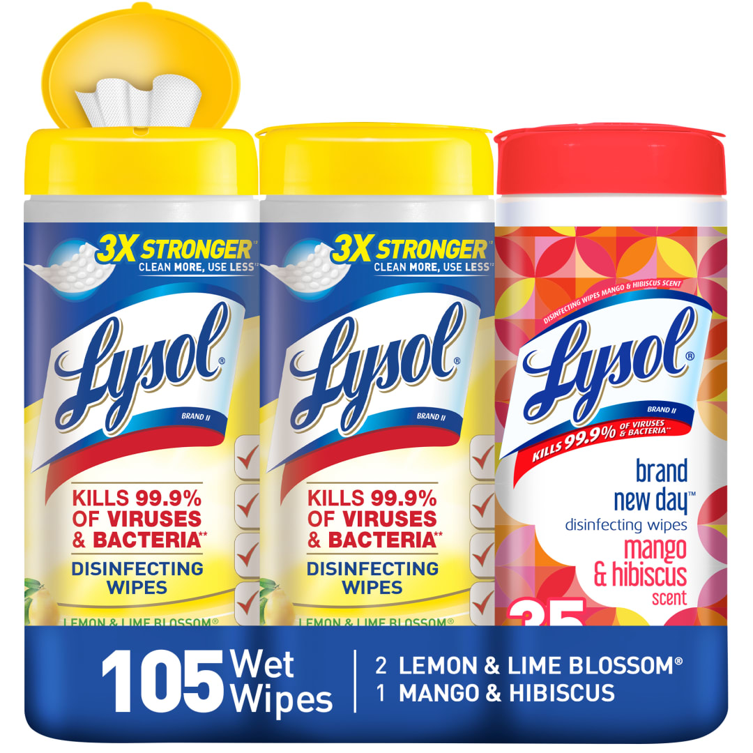 LYSOL® Disinfecting Wipes - (2 Lemon + 1 Brand New Day Mango & Hibiscus) 4/(3x35) ct.