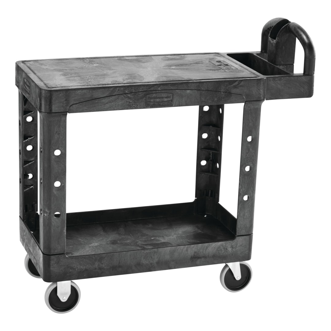 Heavy Duty Ergo Handle Utility Cart, Flat Shelf, Small, Black
