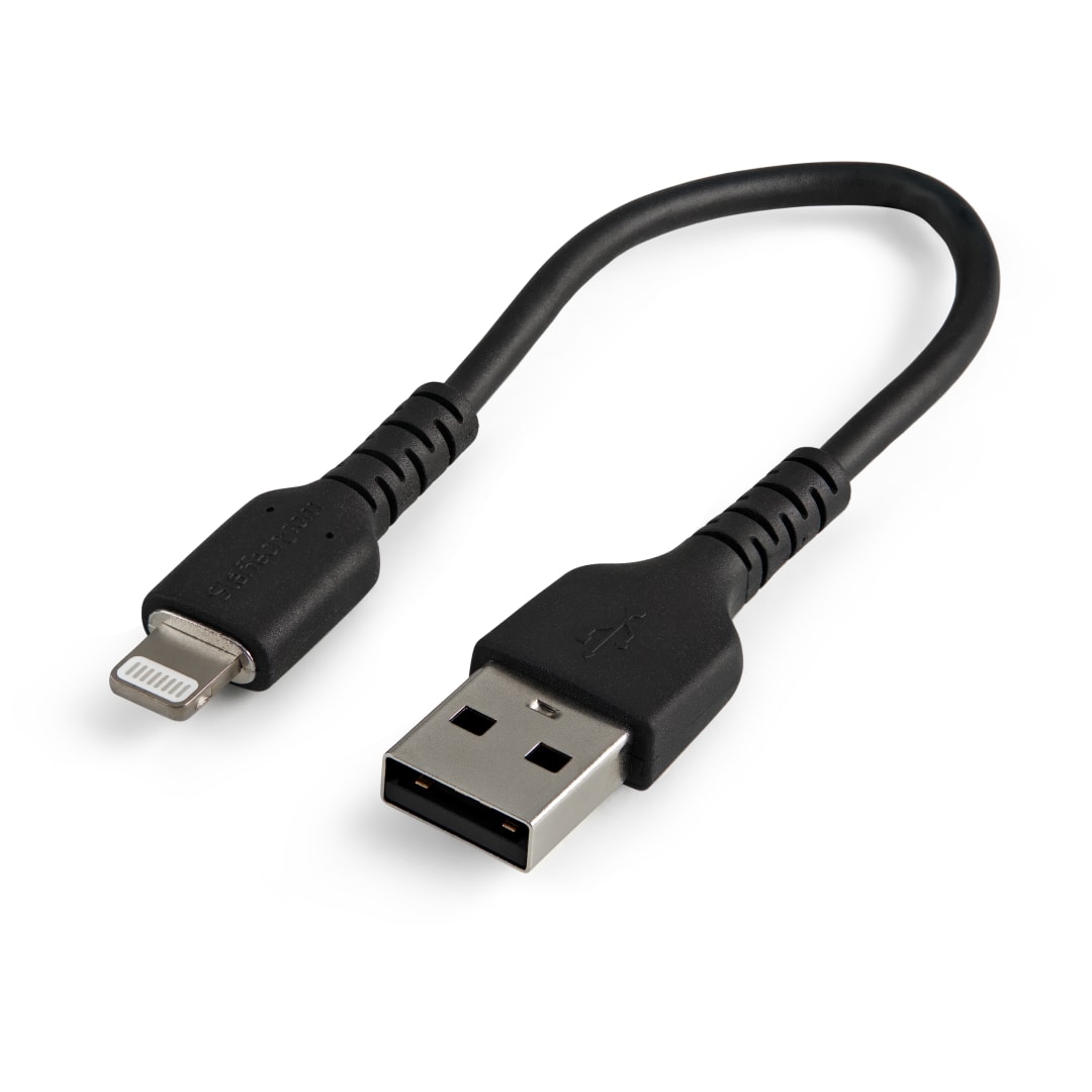 Rugged USB-A to Lightning cable - 15cm, Black