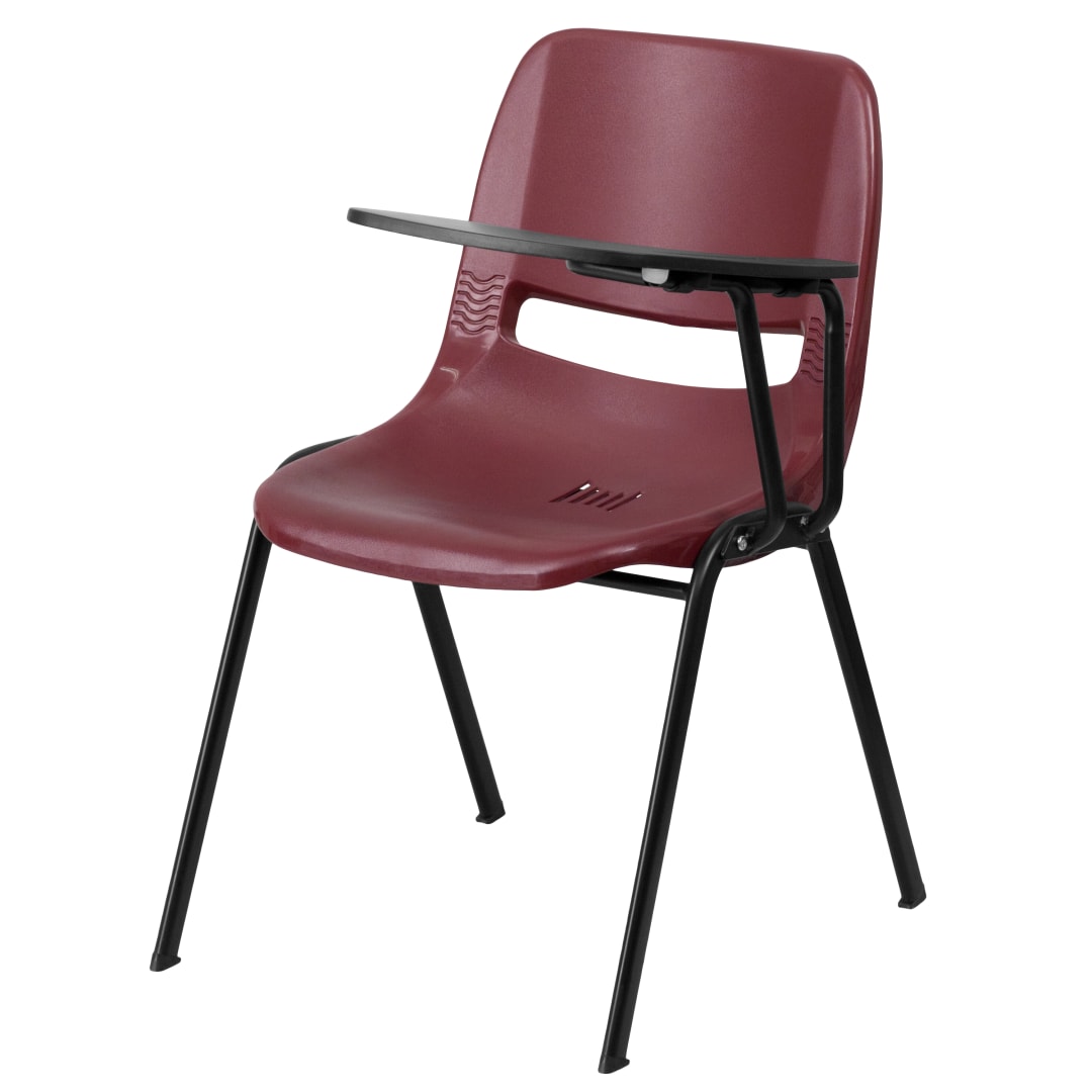 HERCULES Burgundy Ergonomic Shell Chair with Left Handed Flip-Up Tablet Arm