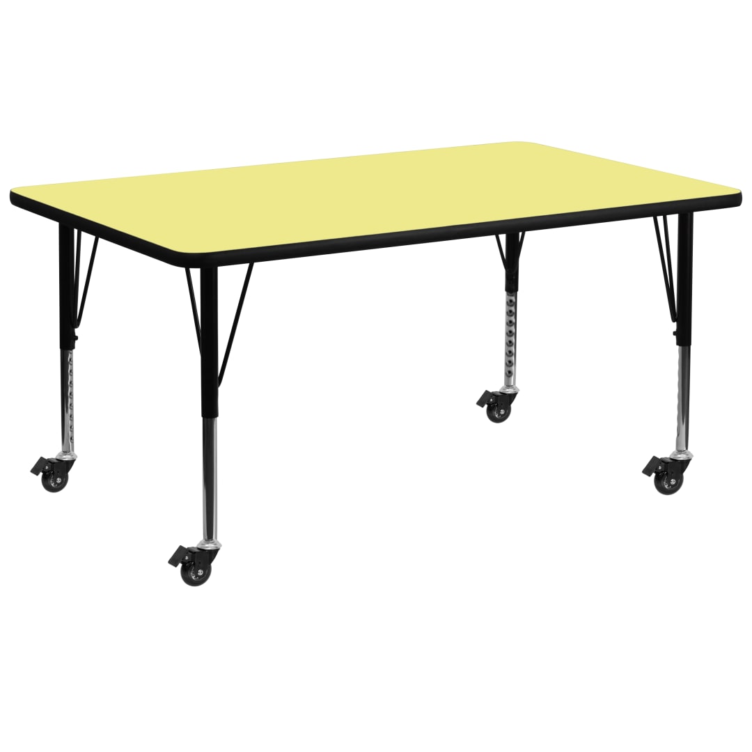 Wren Mobile 30''W x 72''L Rectangular Yellow Thermal Laminate Activity Table - Height Adjustable Short Legs