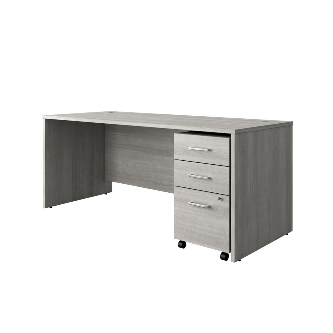 Cornerstone 71"W x 29.25"D Executive Desk with 3-Drawer Mobile Pedestal, Slate Gray