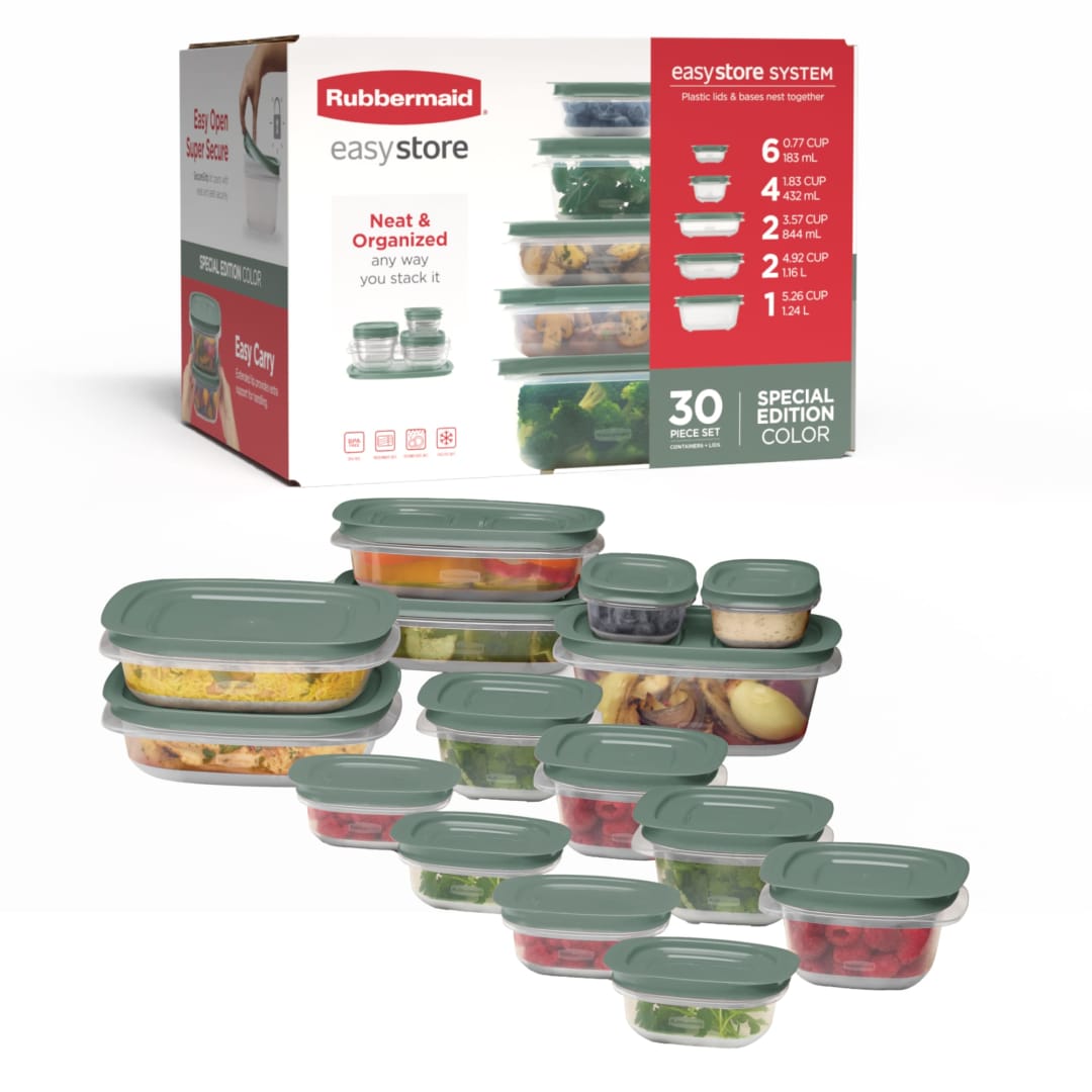 Rubbermaid EasyStore Containers in Special-Edition Moss Green, 30-Piece Set, Food Storage Container Set, Food Storage Containers With Lids