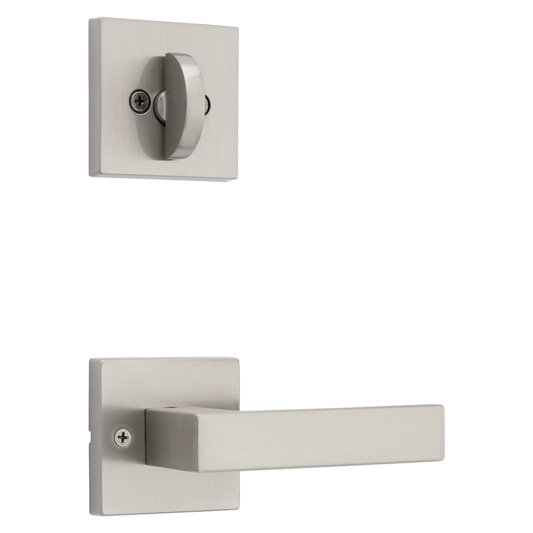 966 Single Cylinder Interior Pack w/ Square Rose Singapore Lever Handlesets in Satin Nickel