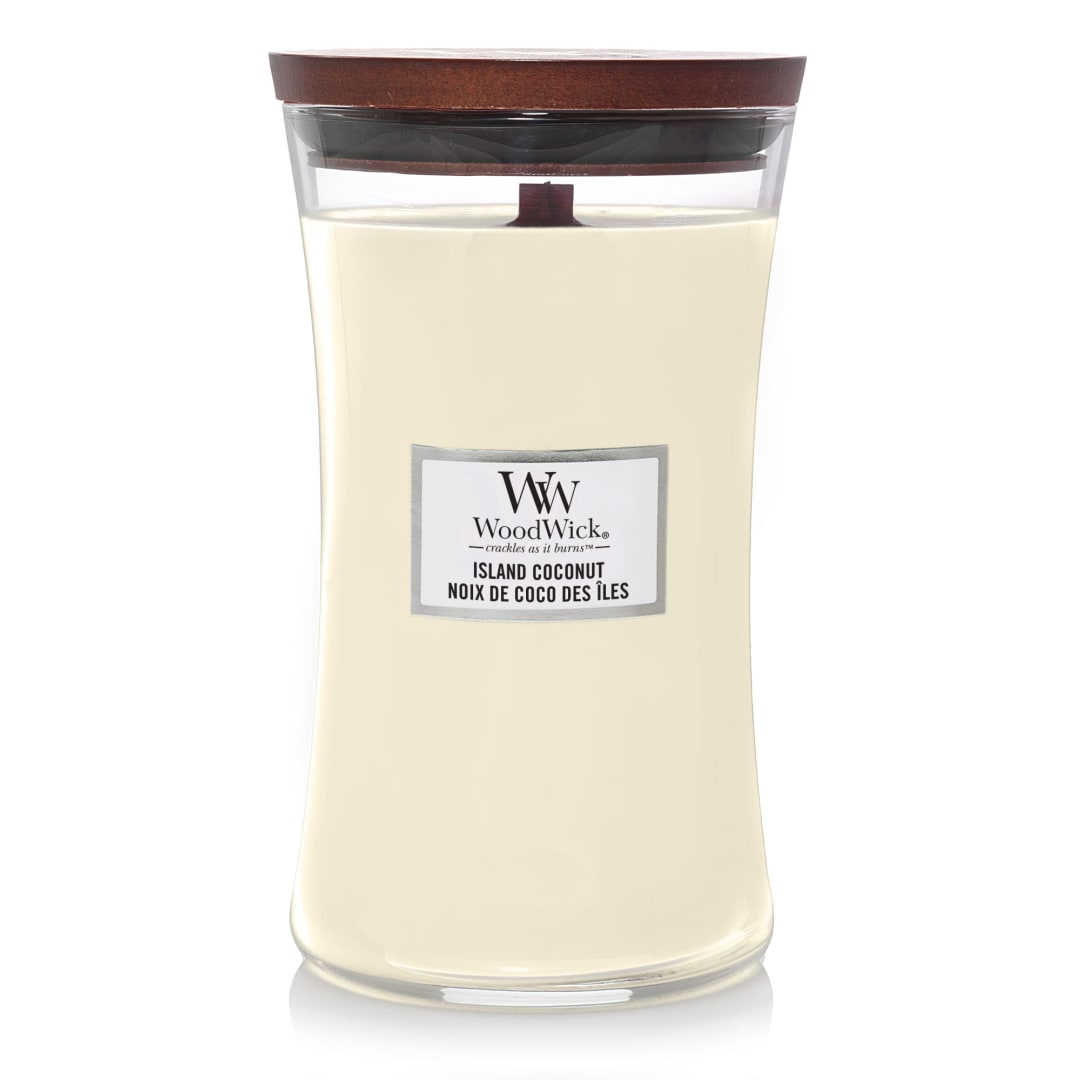 WoodWick® Large Hourglass Scented Candle | Island Coconut | with Crackling Wick | Burn Time: up to 130 Hours