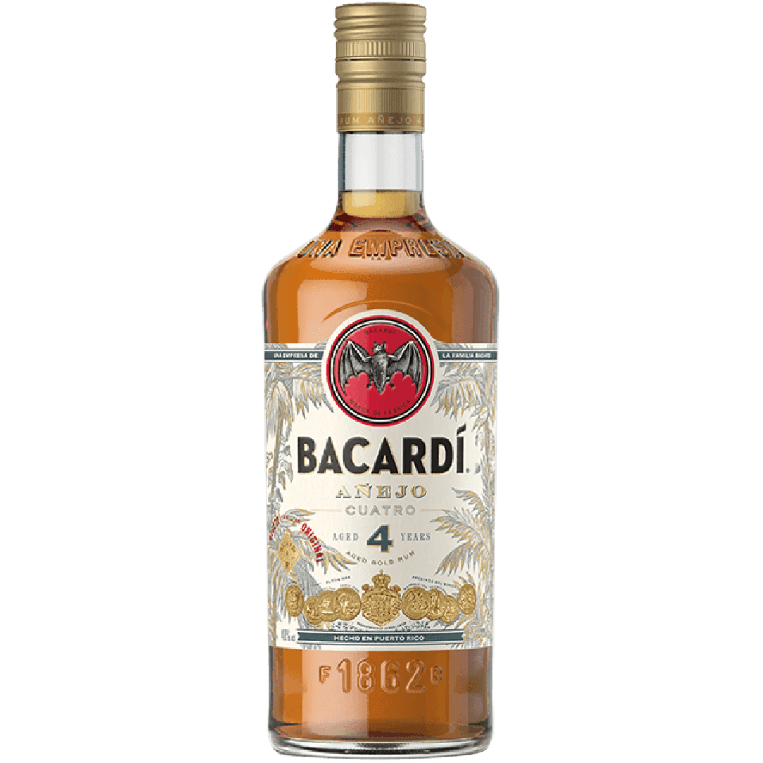 Bacardi Anejo Cuatro Aged Gold Rum, Gluten Free 40% 750mL