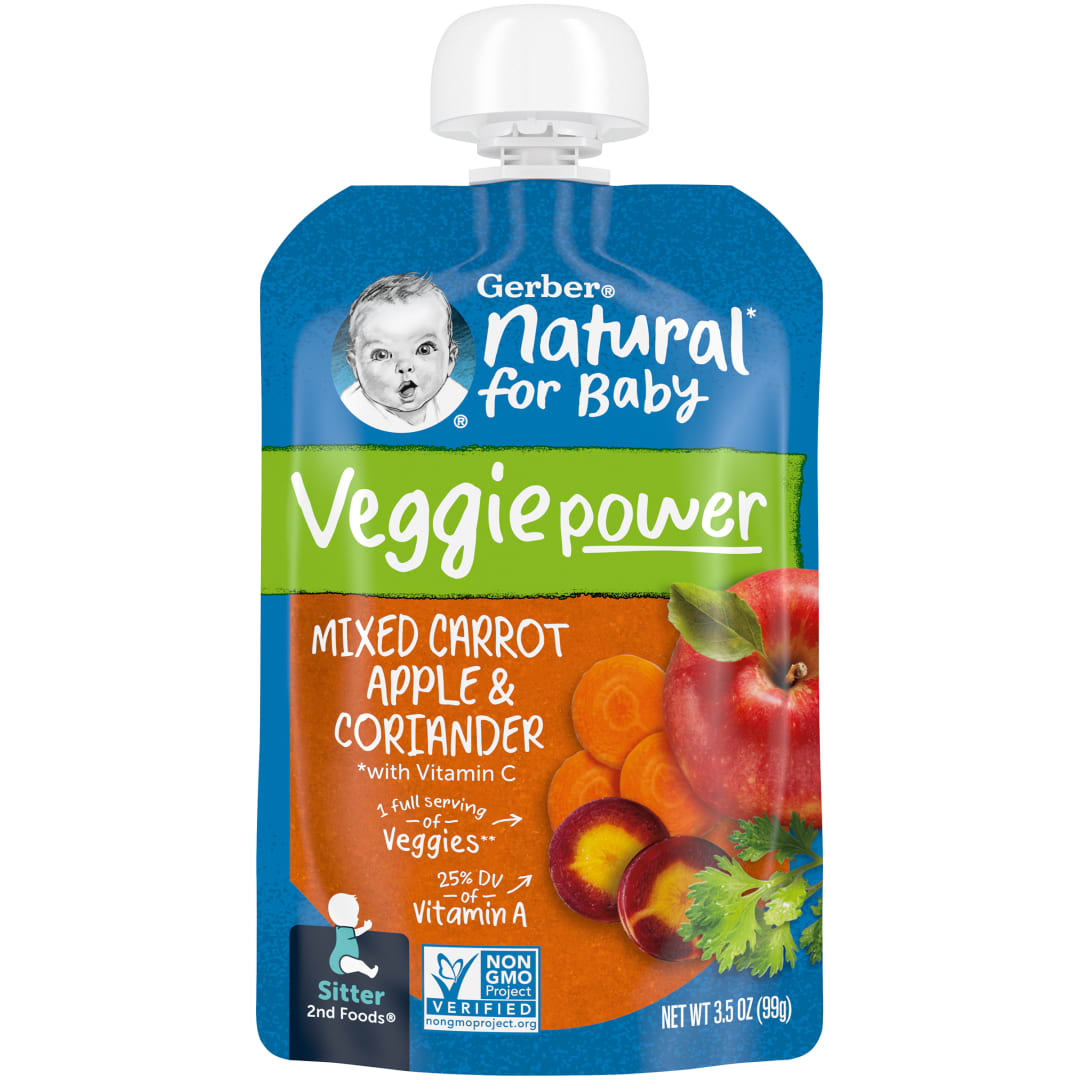 Gerber Natural Veggie Power Mixed Carrot Apple Coriander Baby Food, 3.5 Oz Pouch