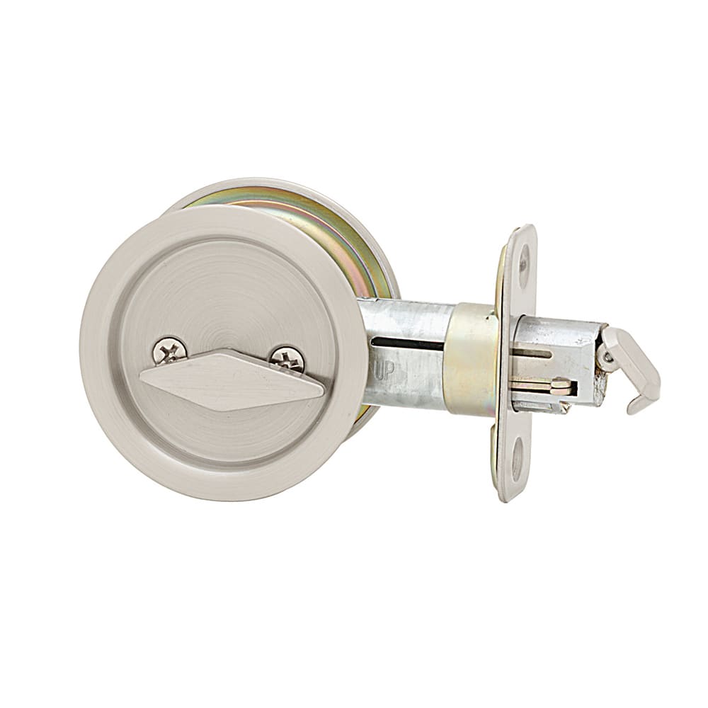WR1031 Round Bed/Bath Pocket Door Lock in Satin Nickel