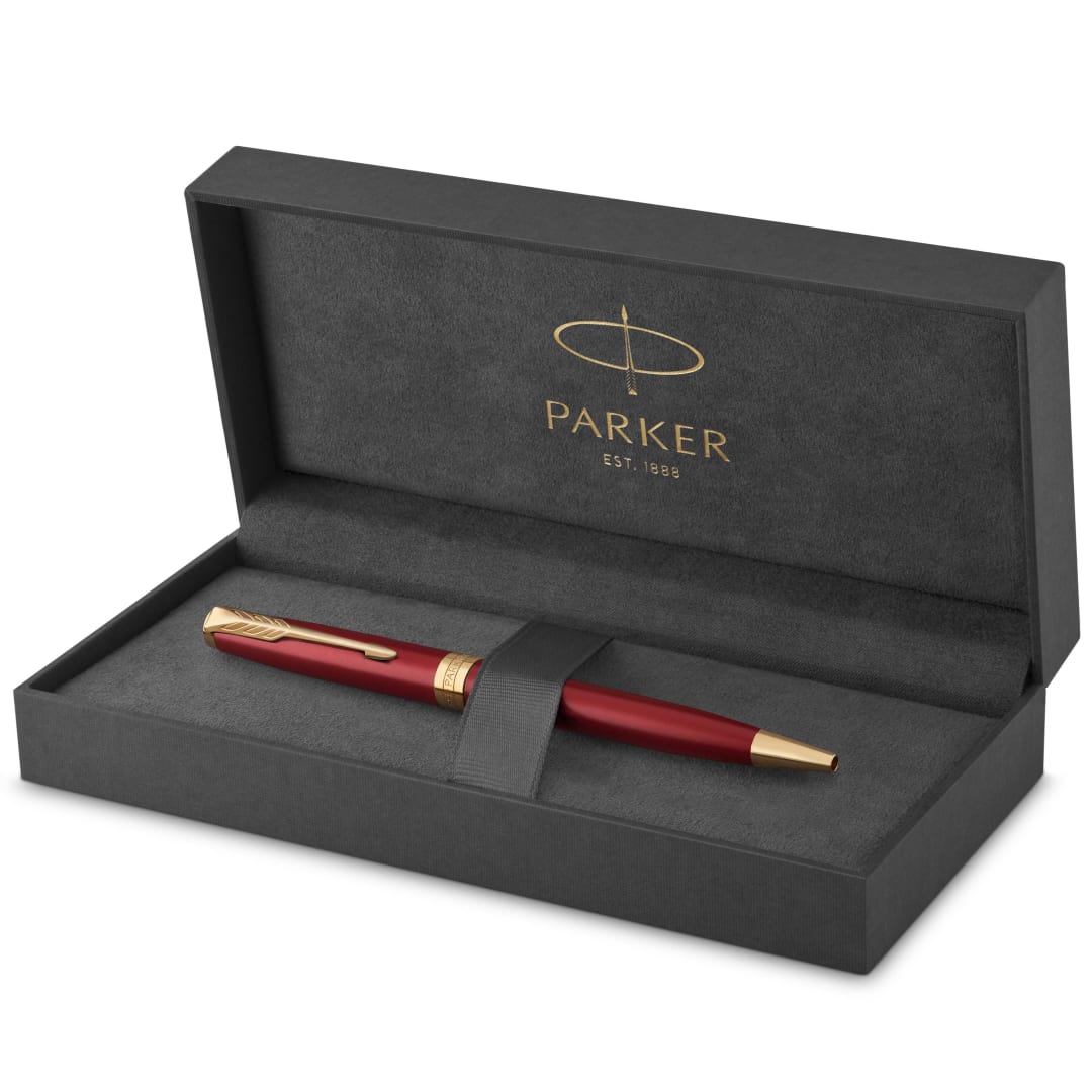 Parker Sonnet bolígrafo | lacado en rojo con adorno dorado | punta media | en estuche de regalo