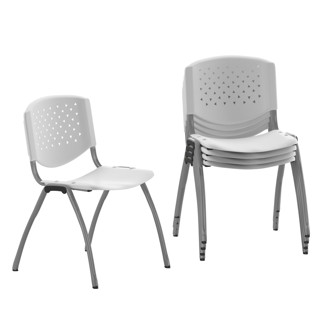 5 Pack HERCULES Series 880 lb. Capacity White Plastic Stack Chair with Titanium Gray Powder Coated Frame