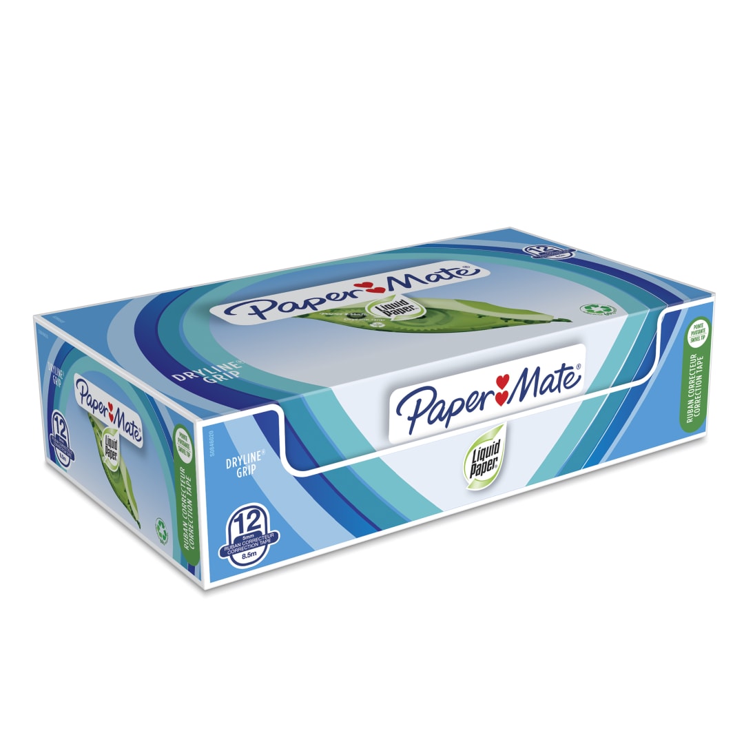Paper Mate Liquid Paper DryLine Grip cinta correctorarecicladacaja de 12