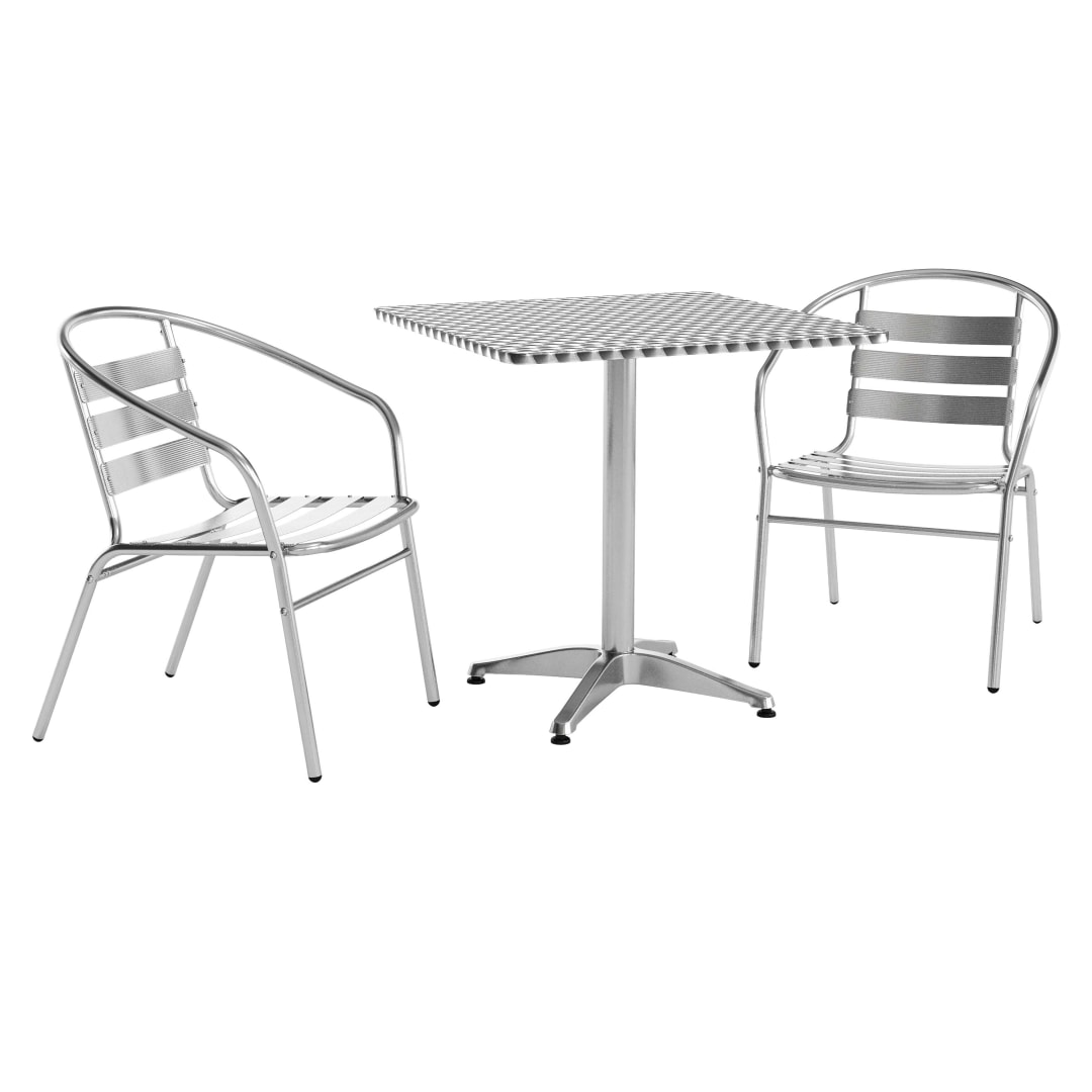 Lila 27.5'' Square Aluminum Indoor-Outdoor Table Set with 2 Slat Back Chairs