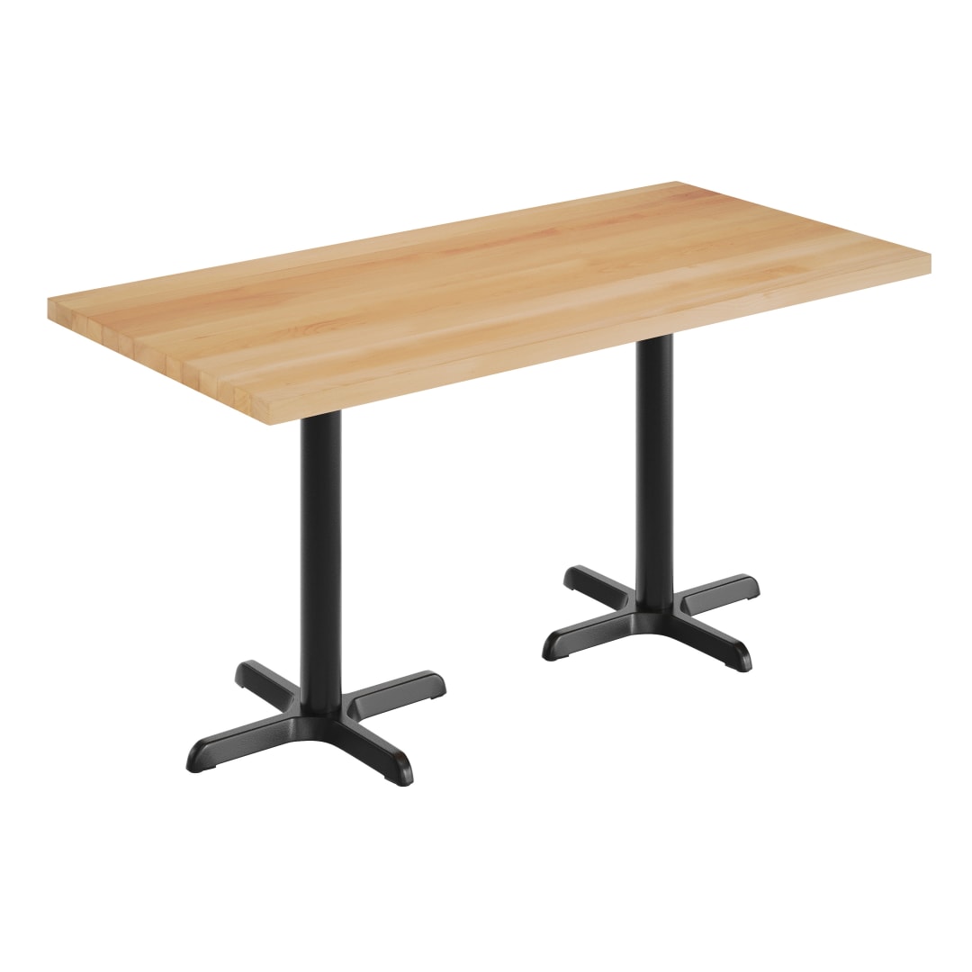 Bennett 30" x 60" Solid Wood Commercial Indoor Tabletop in Natural with 22" x 22" Dining Height Rust-Resistant Black Cast Iron X-Base