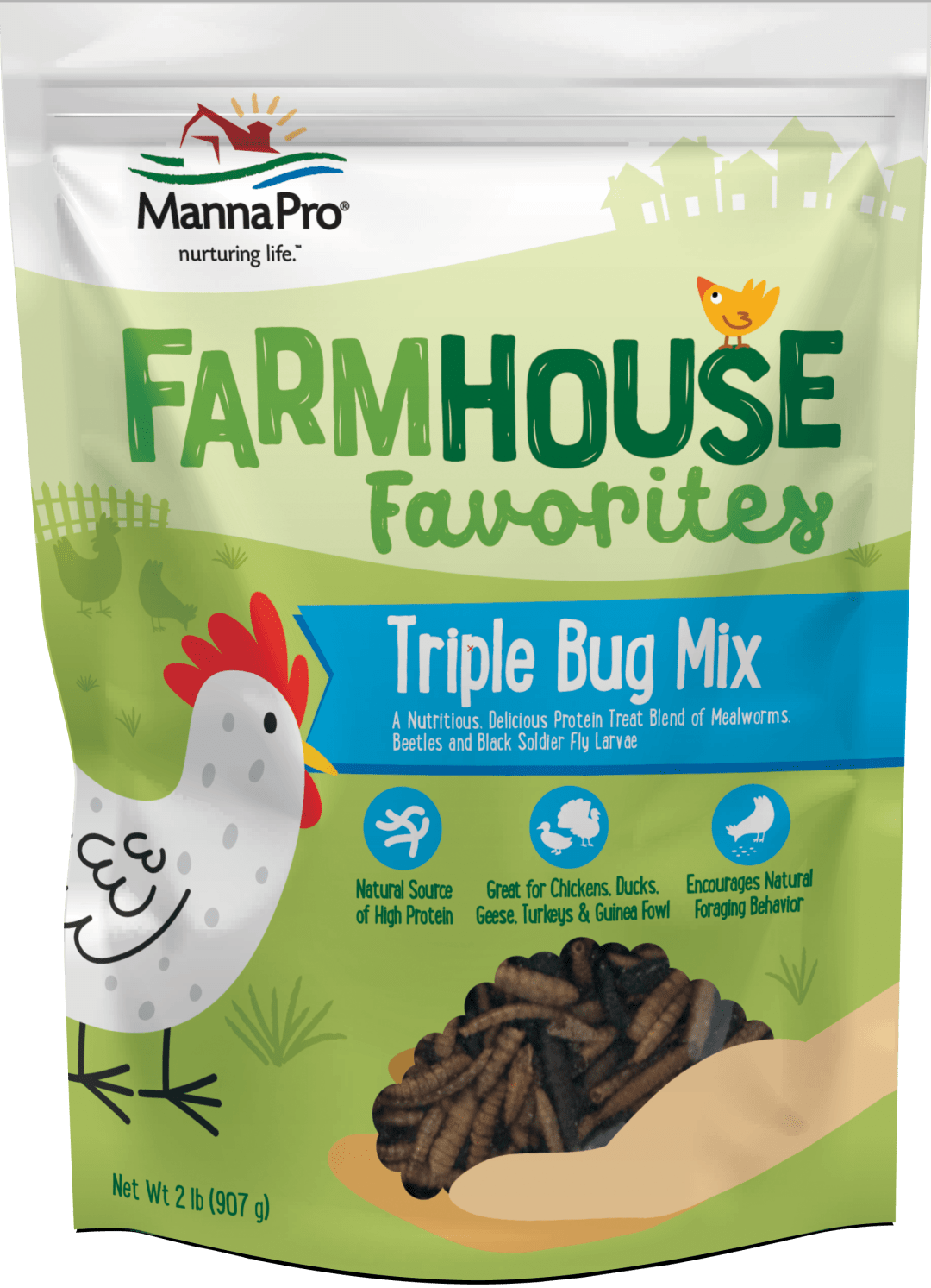 Manna Pro Farmhouse Favorites Triple Bug Mix – Poultry Treat – 2 Pounds