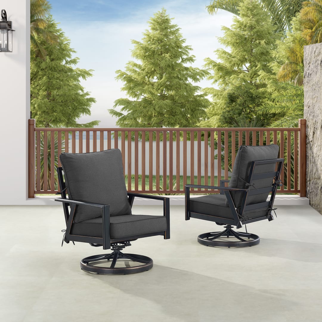 Pair of Black Aluminum Patio Deep Seating Swivel Rocker Club Chairs with Cushions