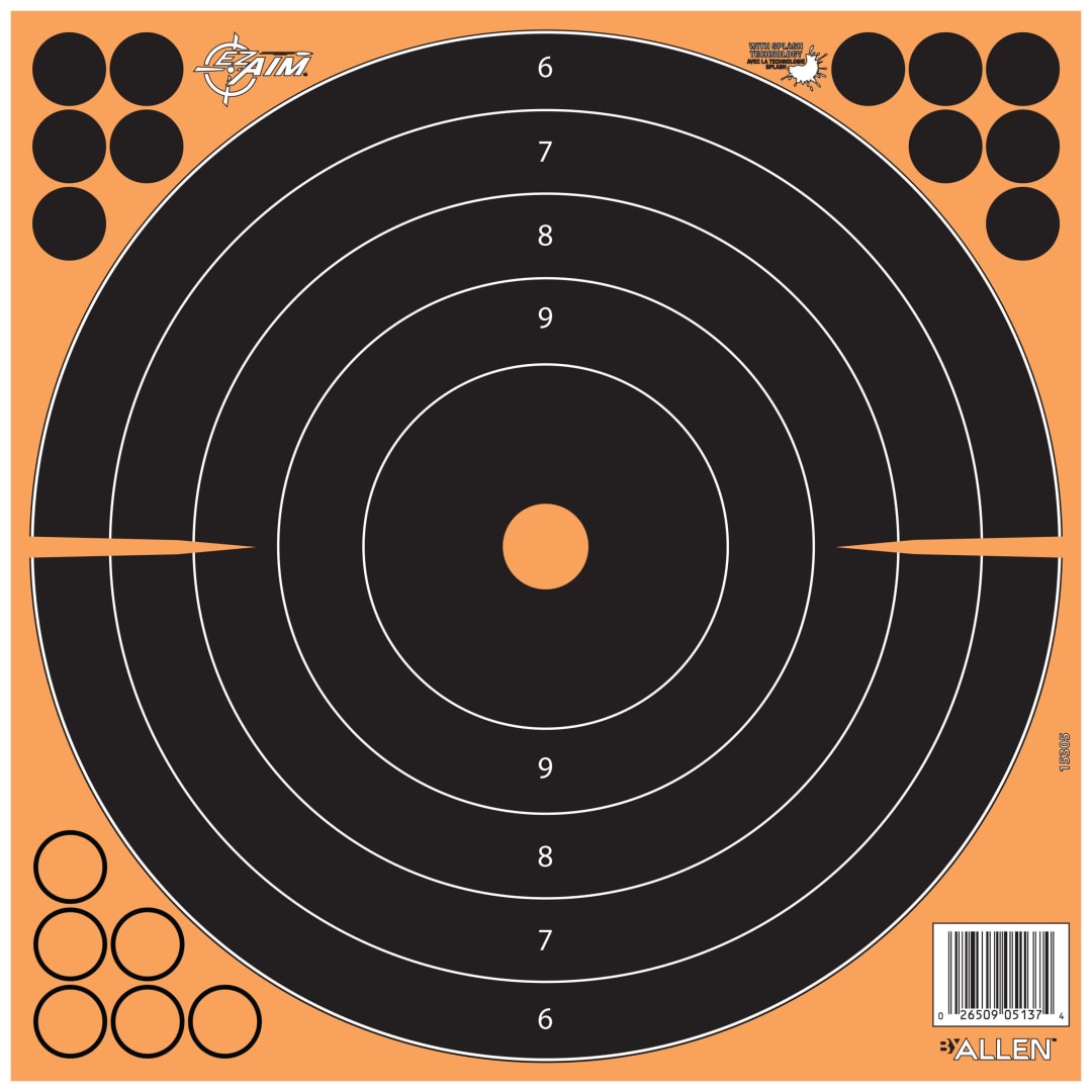 EZ Aim® Reactive Adhesive Paper Shooting Targets, Bullseye, 12"W x 12"H, 100-Pack, Black/Orange