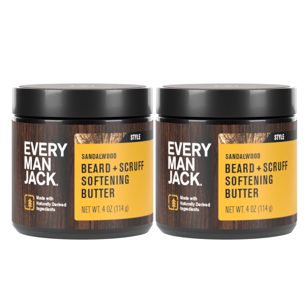 Every Man Jack Beard Butter- Subtle Sandalwood Fragrance - Hydrates and Styles Dry, Unruly Beards While Relieving Itch - Naturally Derived with Shea Butter and Coconut Oil - 4-ounce (2 Pack)
